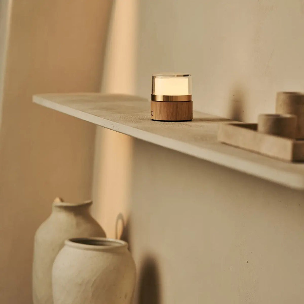 Leo Lichtbruine compacte oplaadbare lamp - hout, dimbaar licht