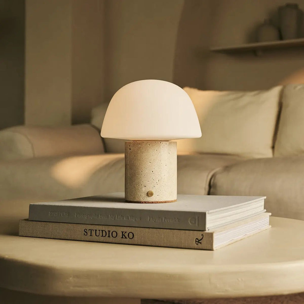 Maes Beige / Travertino Classico - Elegante travertijn oplaadbare tafellamp, tot 100 uur verlichting, stijlvol en functioneel