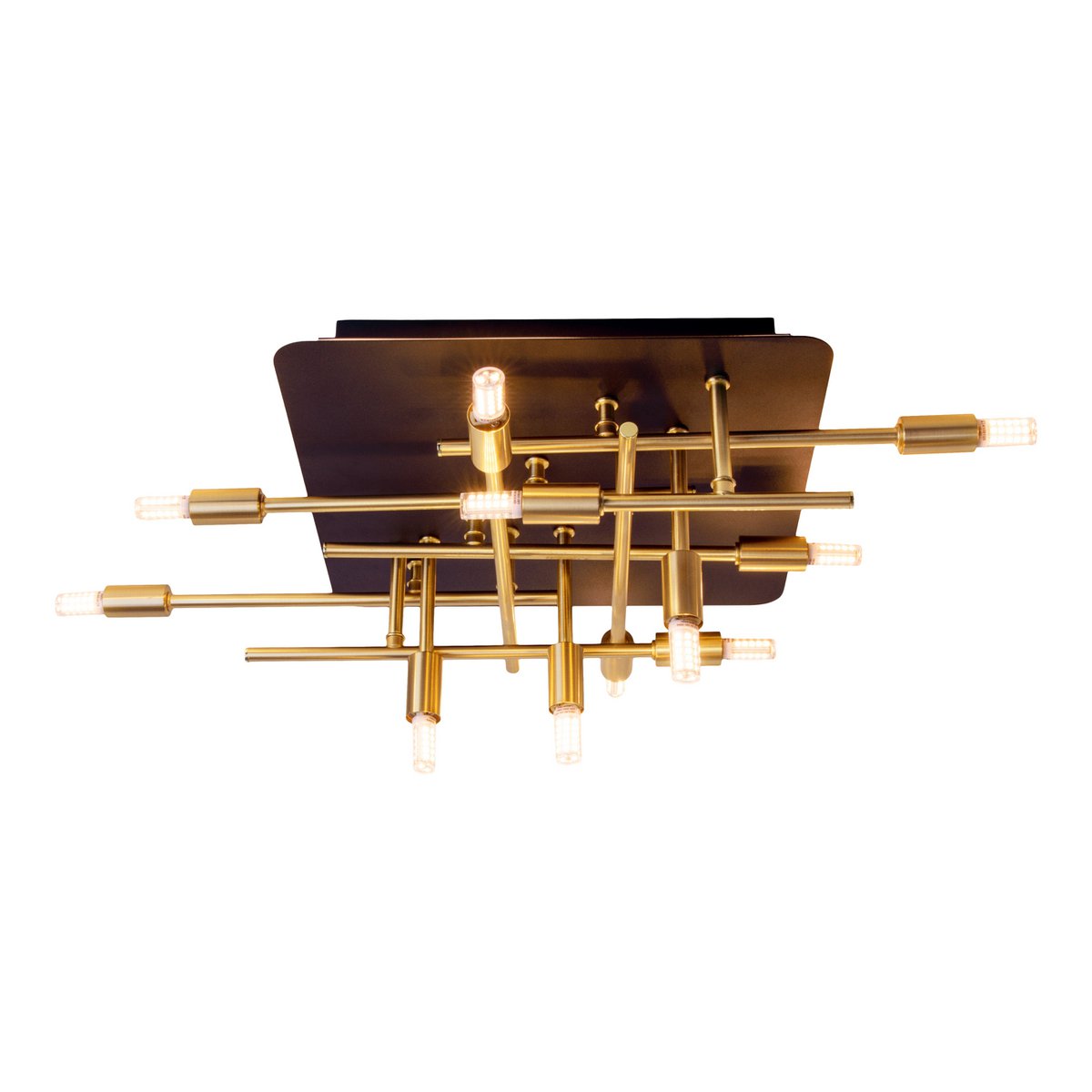 LED -plafondlamp "Ancona" met achtergrondverlichting gemaakt van metaal in zwart en messing, G9 -versies, lamp voor woonkamer, eetkamer, gang en kantoor, ca.