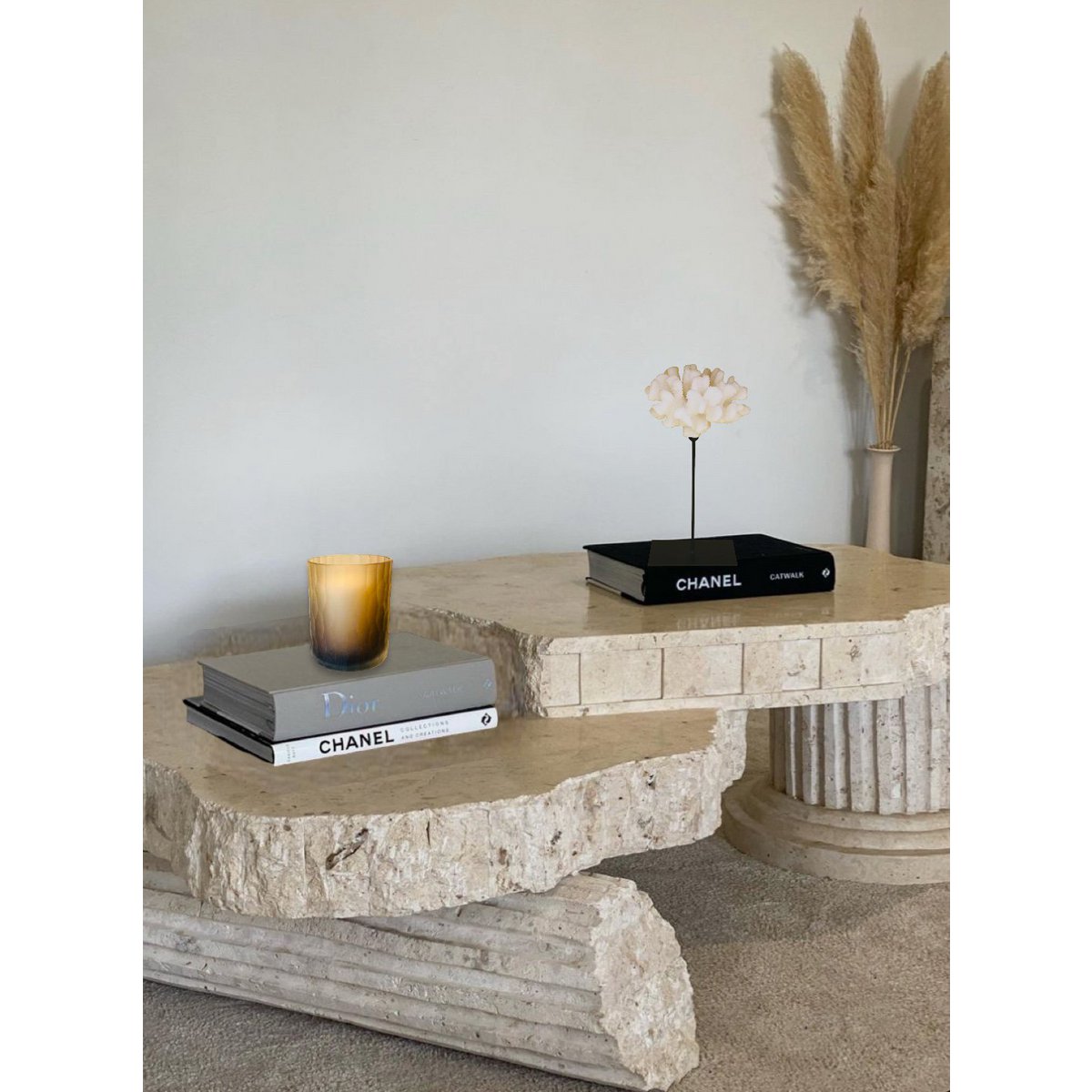 Koraalcollectie met metalen standaard -L-maat: H29cm B15cm D15cm