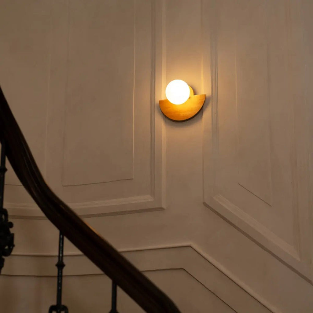 Kane lichtbruine draadloze wandlamp – oplaadbare lamp van hout en glas