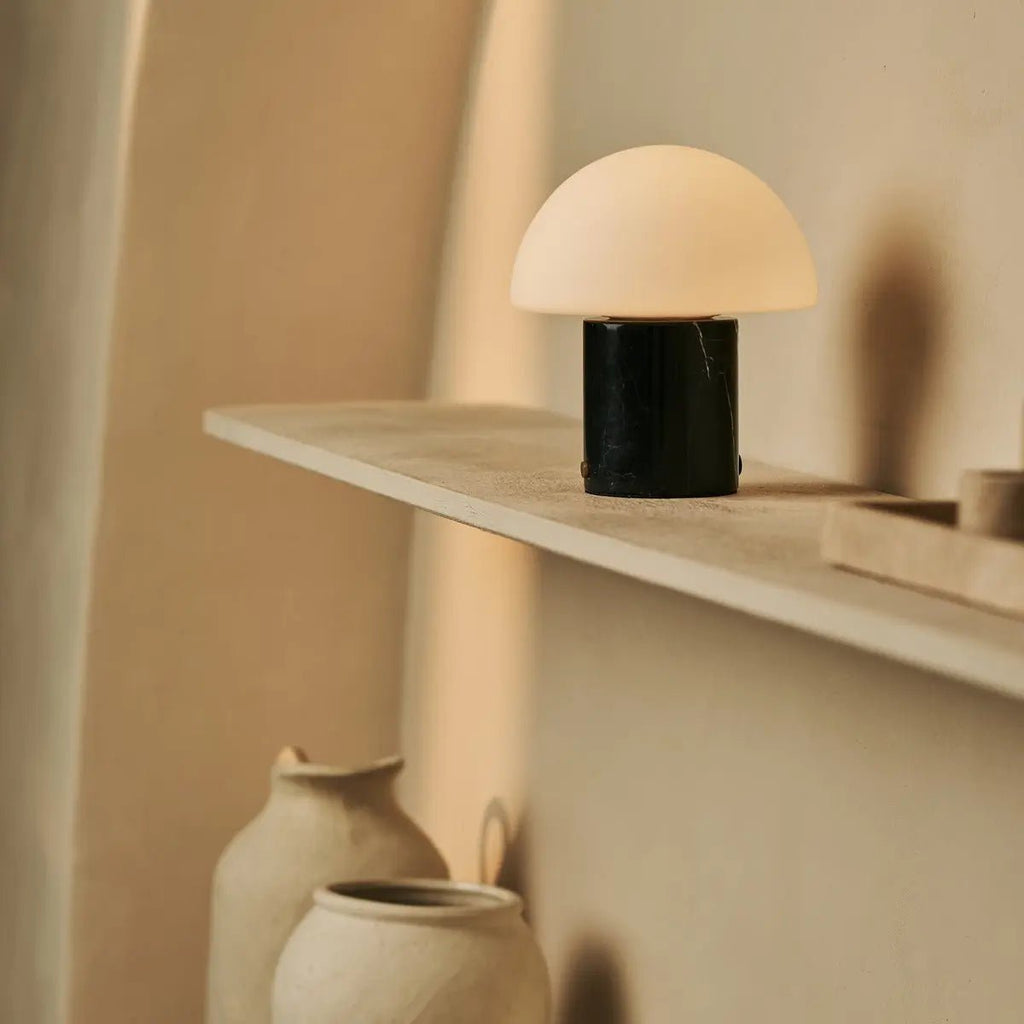 Maris Black / Nero Marquina - Klassiek oplaadbare marmeren tafellamp met 3 lichte kleuren en dimfunctie