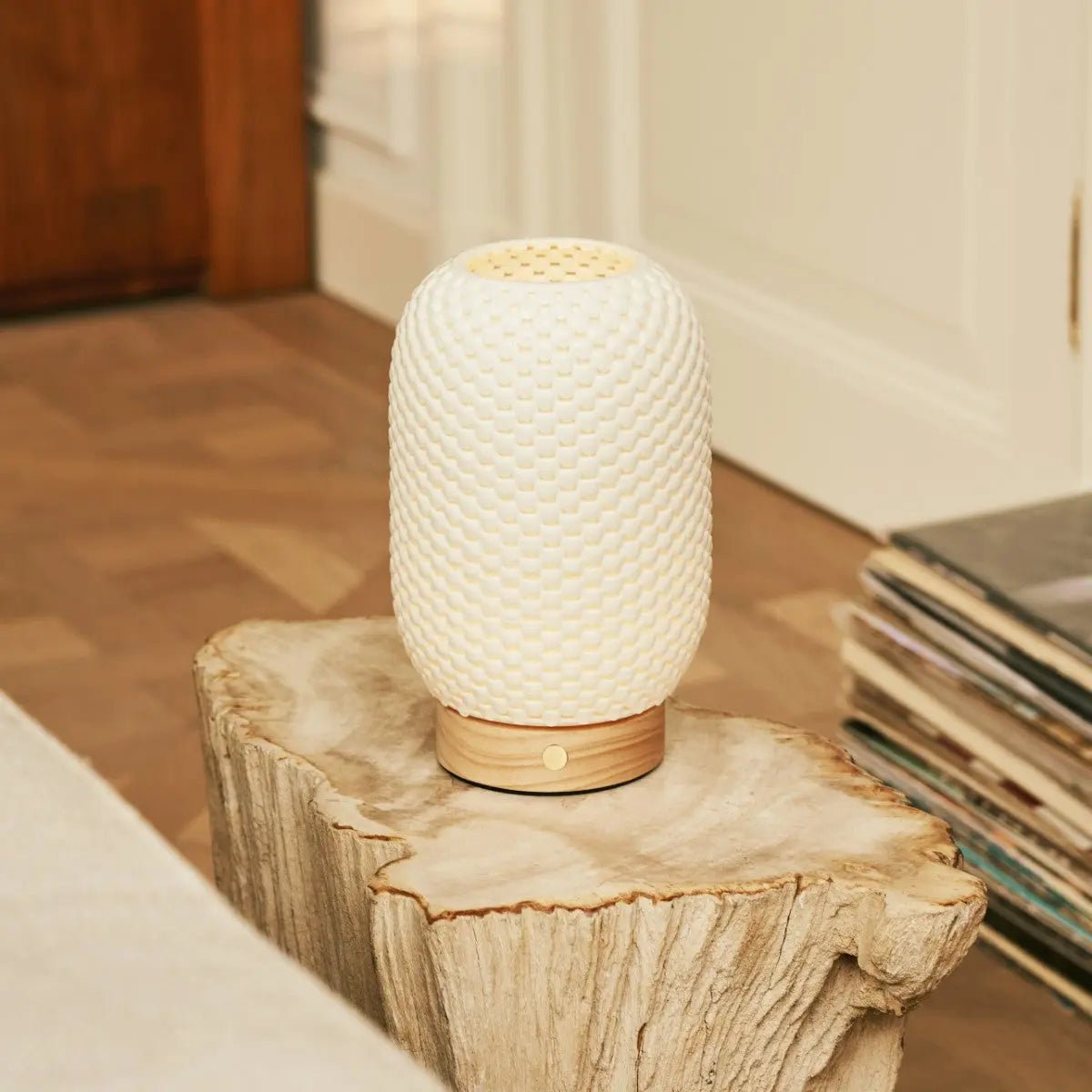 Aurora lichtbruine draadloze tafellamp in 3D-geprinte porselein-oplaadbaar, dimbaar en tot 100 uur licht