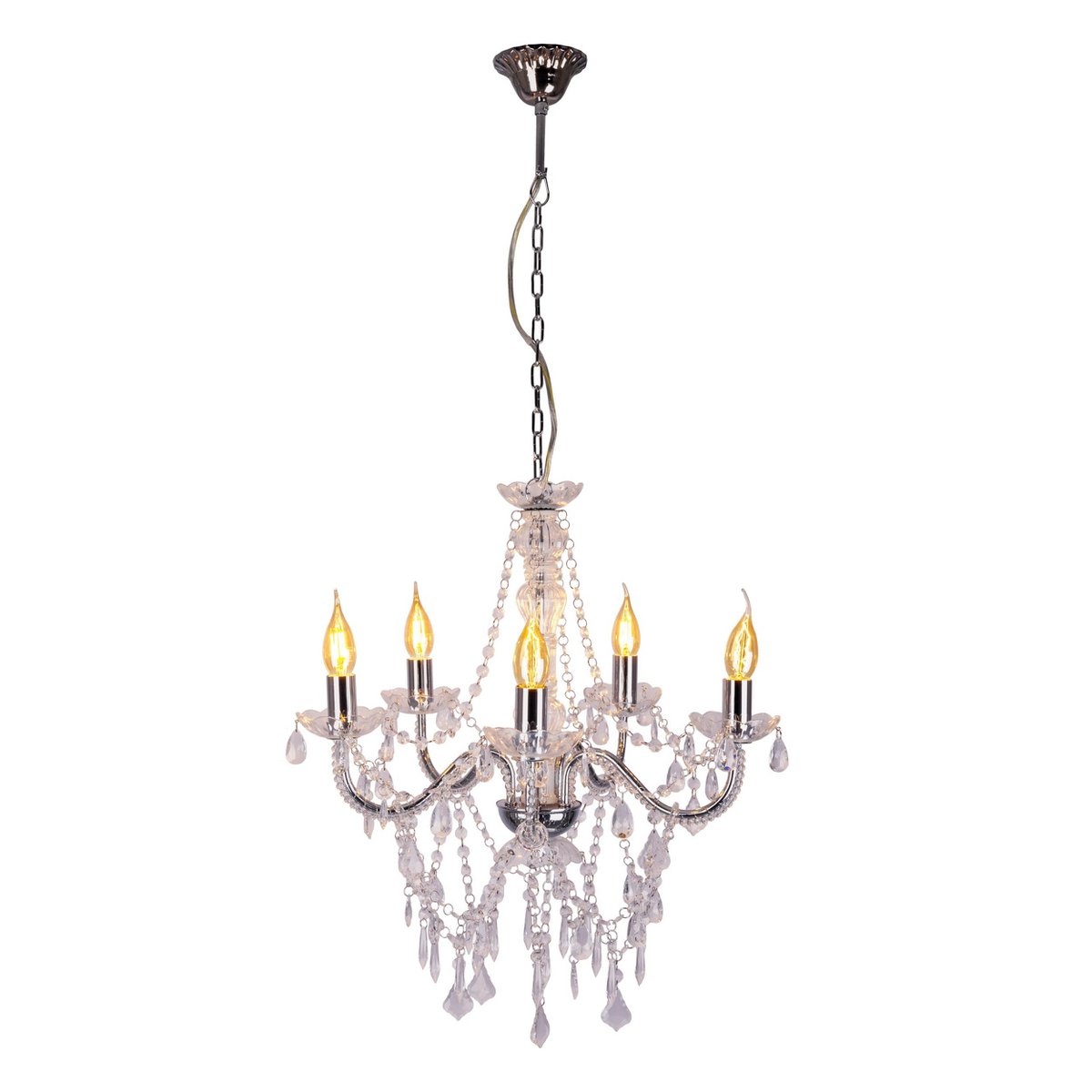 5 Kroon "Cecilia" voor E14 -aansluiting, Ø 52 cm, gemaakt van metaal en acryl, in chroom