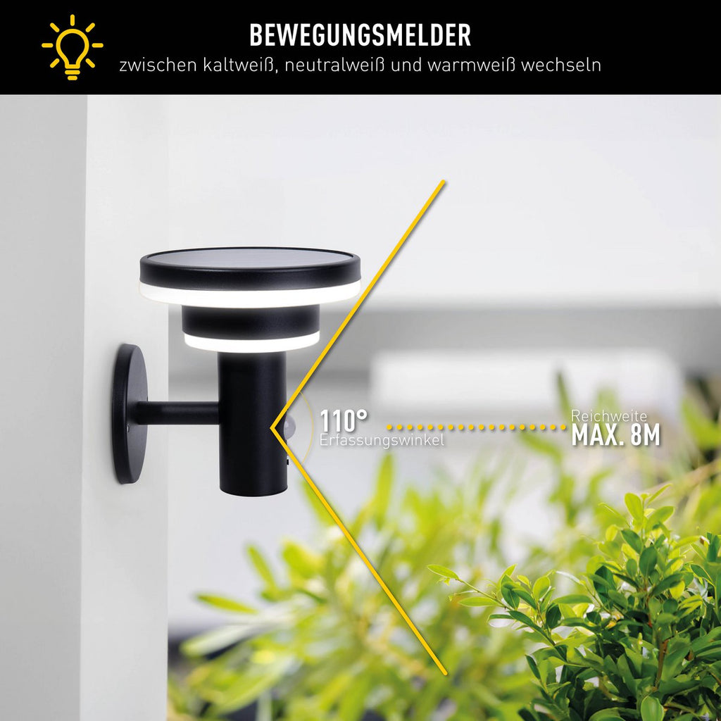 LED Solar Buitenwandlamp "Nora", voor buiten, wandlamp - metaal en plastic in het zwart, met geïntegreerde LED