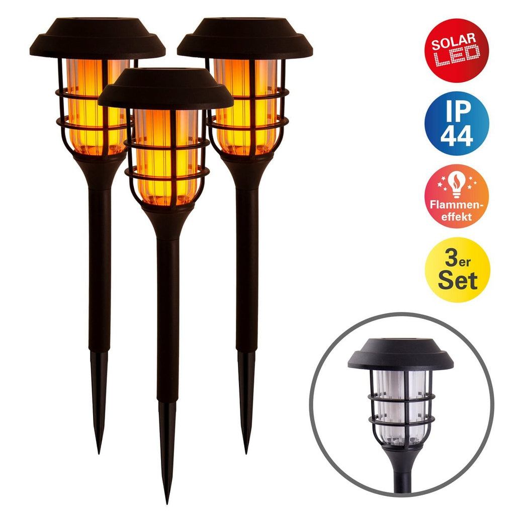 3 Set LED Outdoor Earth Spit 34 cm High, Skeer gemaakt van zwart plastic met geïntegreerde LED, zonnelampje voor buiten