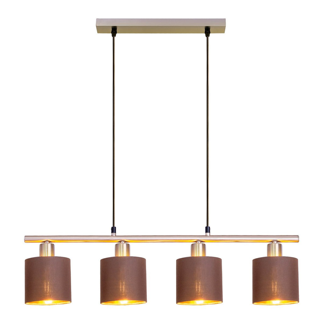 4 hanger lamp "maron" gemaakt van metalen satine-meter met stof paraplu's in bruin, met E14-aansluiting, lamp voor woonkamer of eetkamer, 71,5 x 12 cm