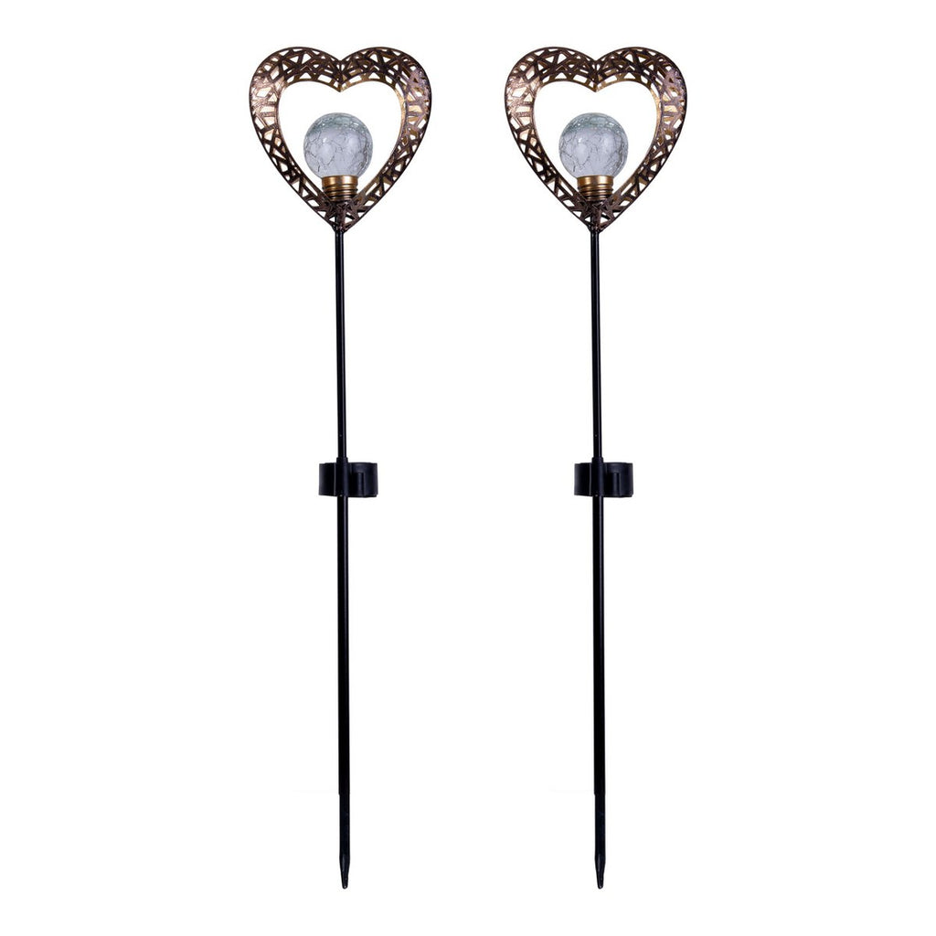 2 Set LED LED Solar Lamp "Heart" met Earth Skeer voor de tuin en terras gemaakt van metaal in zwart, en goud, met stevig ingebouwde LED's, 59 cm hoog