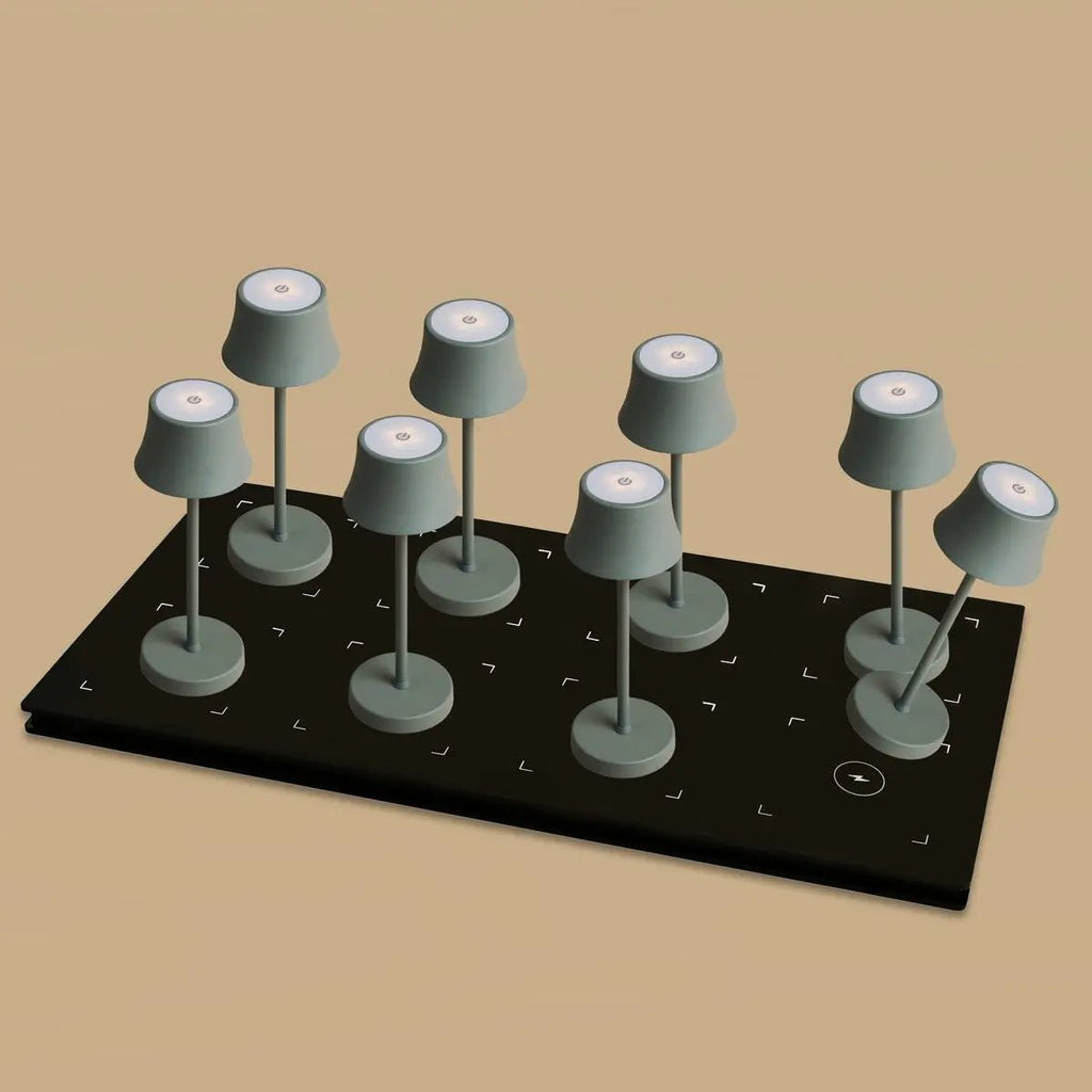 Combi Set Professional-8 X de Pijp Mini Mouse Gray oplaadbare tafellampen & 1 x Central Station draadloos laadstation met Qi-Technology