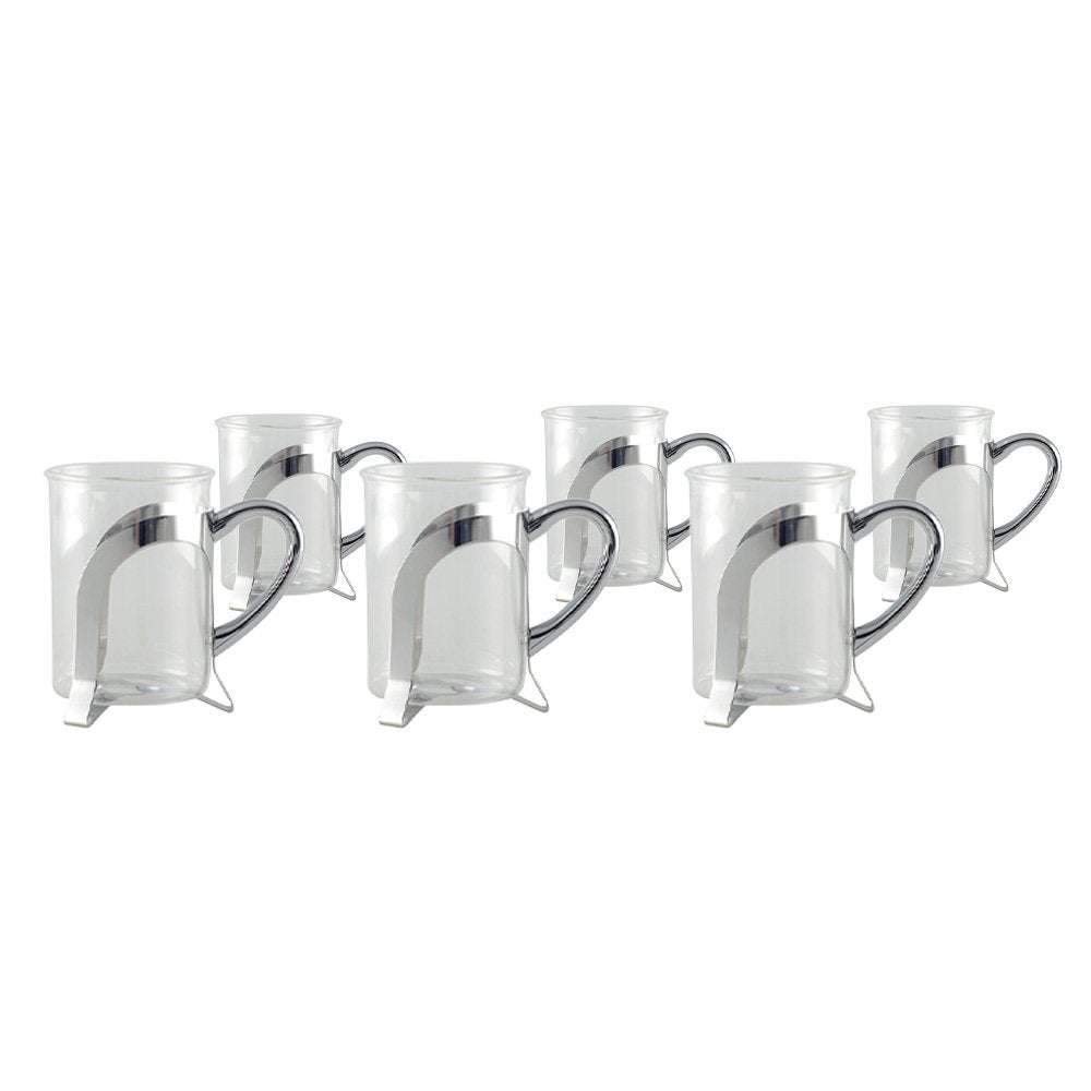 Glazen bekers met zilveren metalen decoratie - set van 2