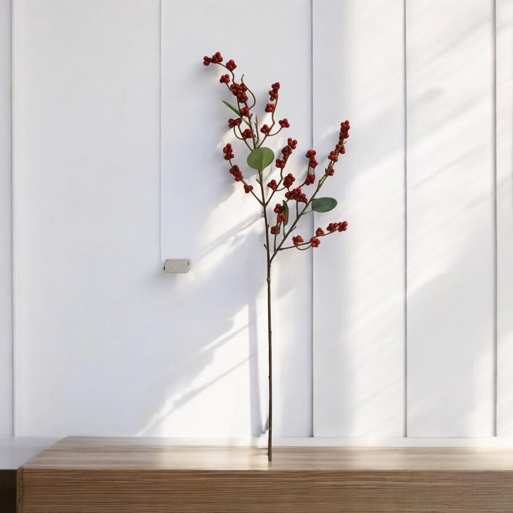 Rode Vrucht | Zijden kunstbloem | Lengte 83cm  1pcs