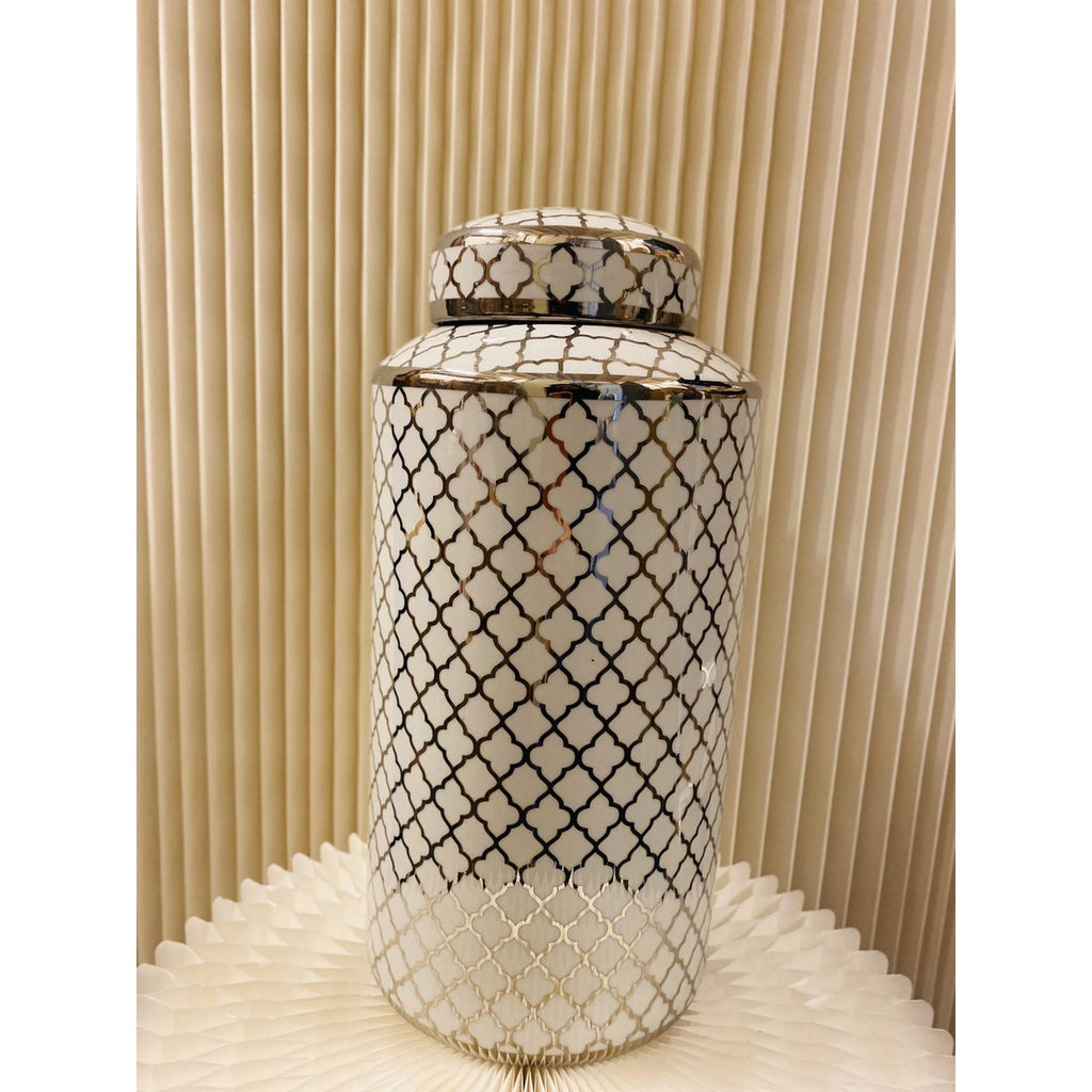 Keramieken pot wit goud (klein formaat: H*30 B*15)