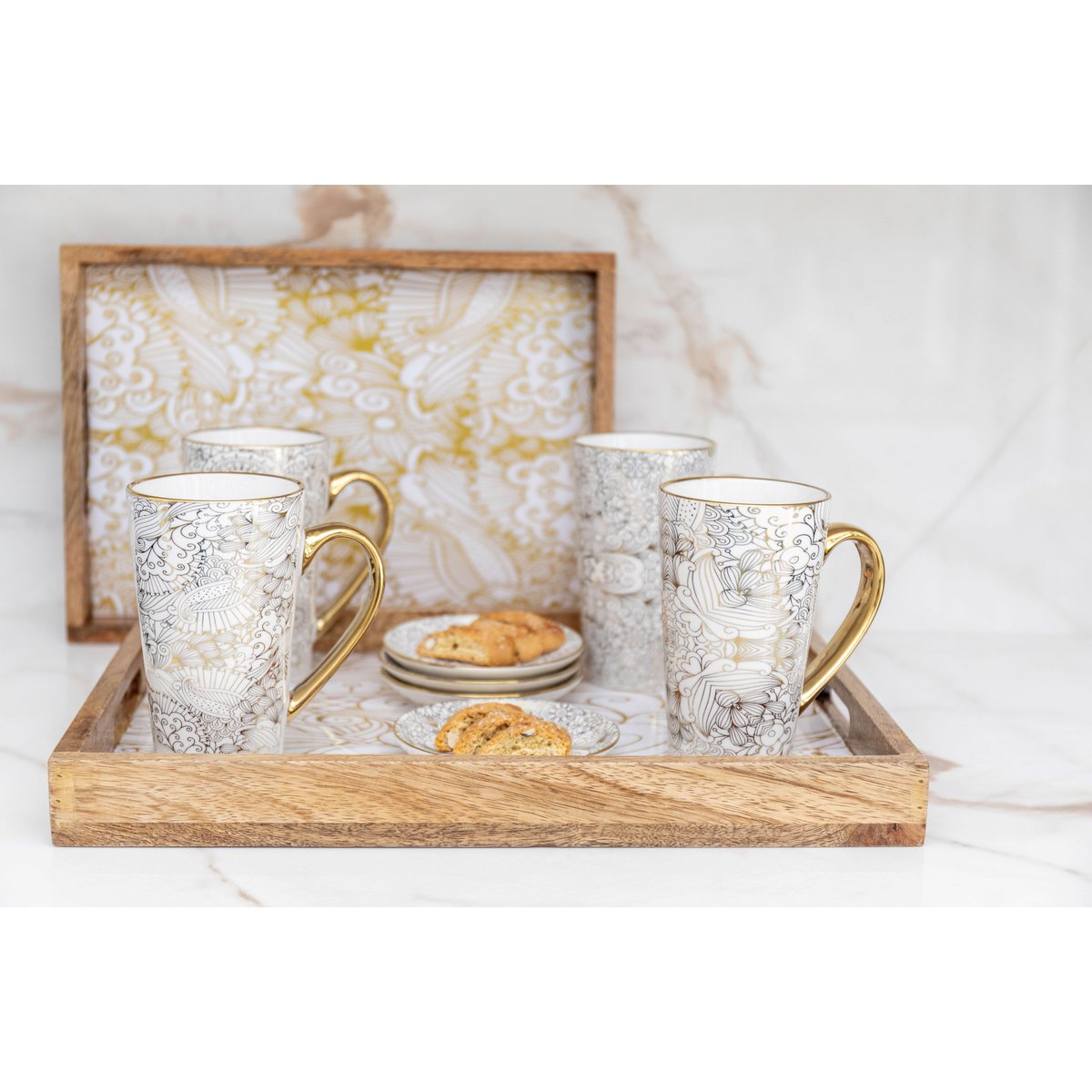 WITTE MOKKEN ABSTRACT ONTWERP - SET VAN 4