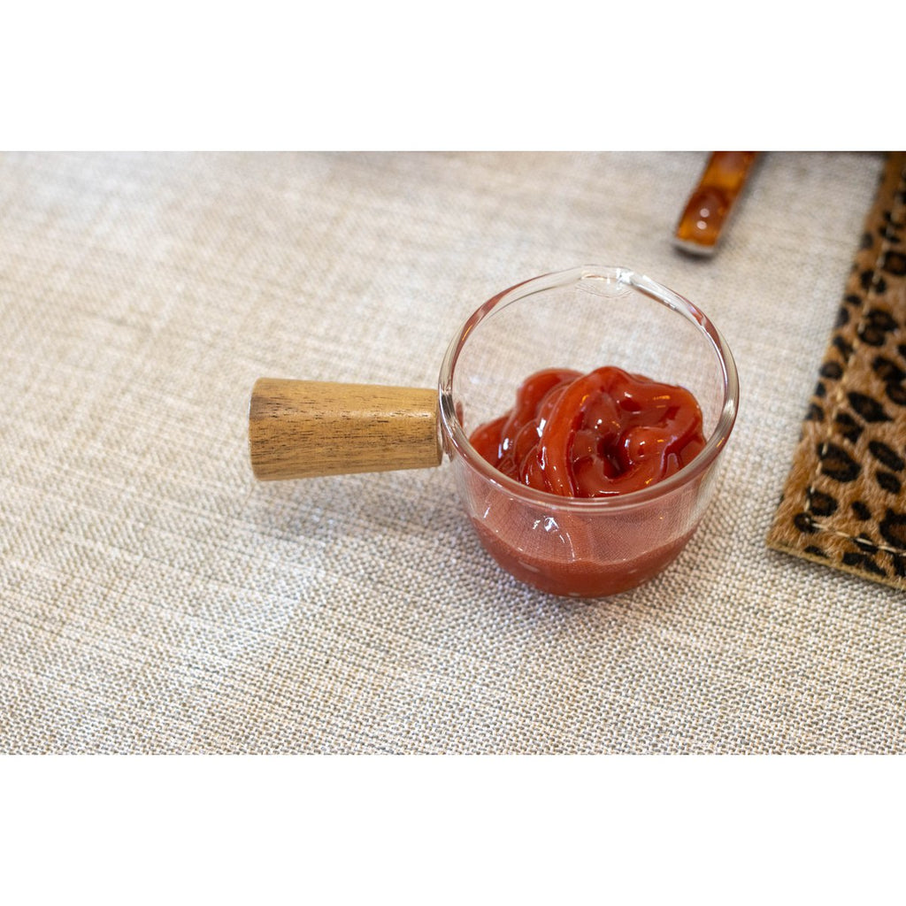 Mini -glazen pan met houten handgreep 9x5.5x4cm