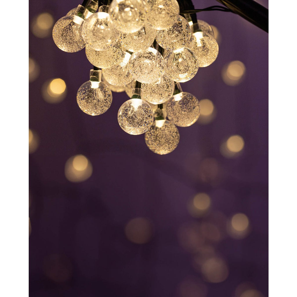 Buiten lichte keten met decoratieve ballen in glazen look, 868 cm lang, warm wit,