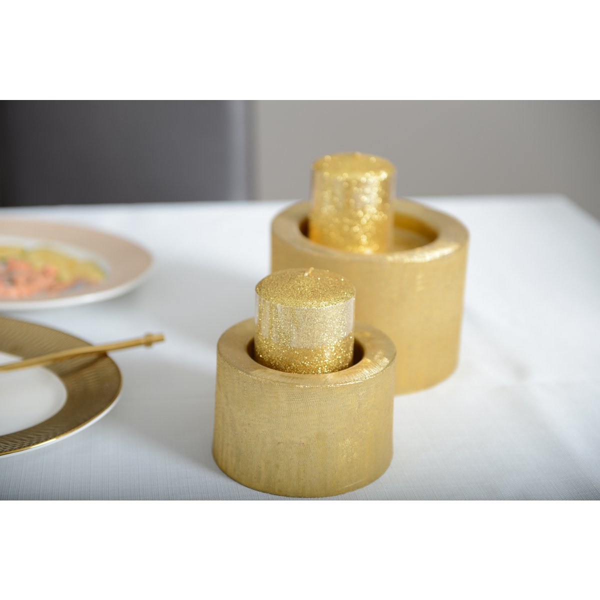 Gold Metal Candle Holder 12,5x12.5x8.5 cm