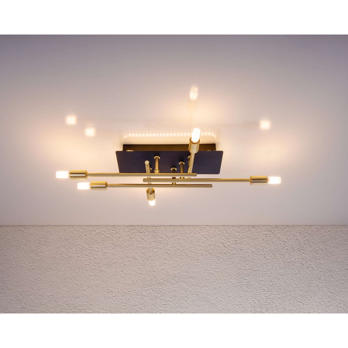 LED -plafondlamp "Ancona" met achtergrondverlichting gemaakt van metaal in zwart en messing, G9 -versies, lamp voor woonkamer, eetkamer, gang en kantoor, ca.