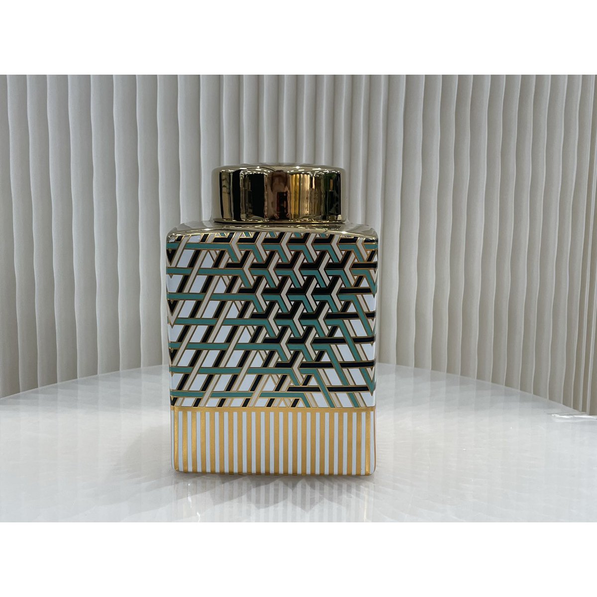 Vaas Groen met goud met dop ( SMALL) 7543-8