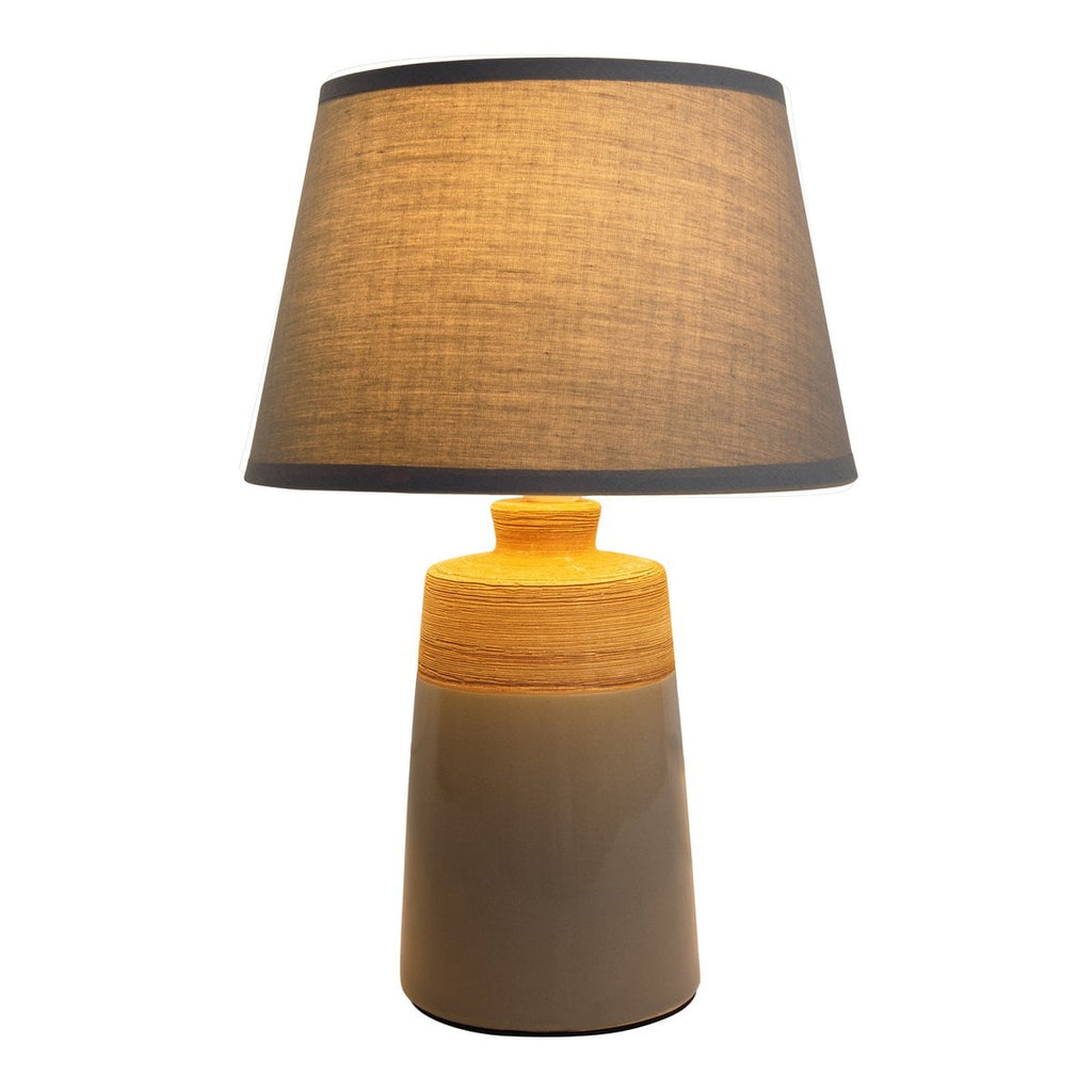 Liv · Houten tafellamp met linnen kap — grijs