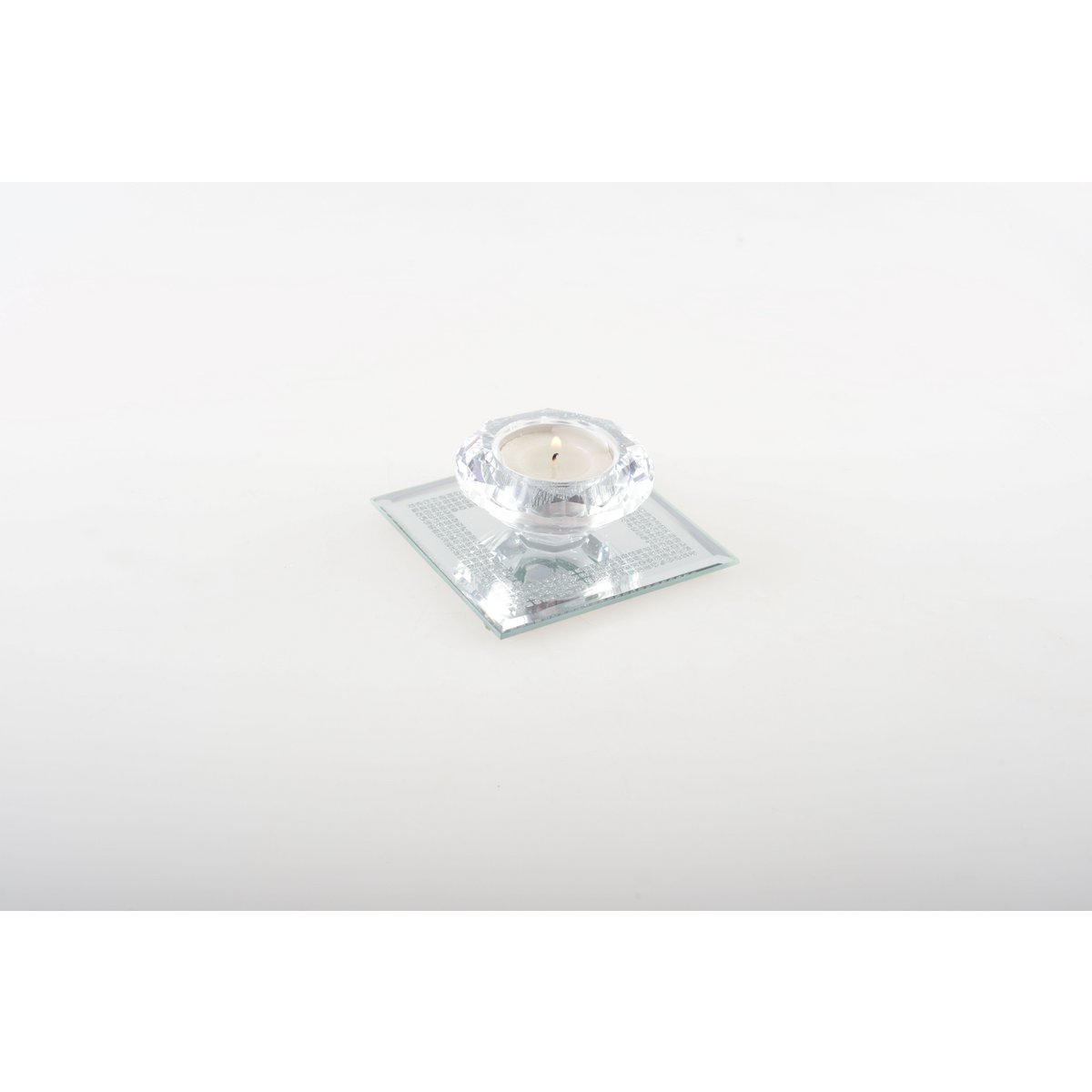 9x9cm Crystal Candle on Silver Mirror Square Support