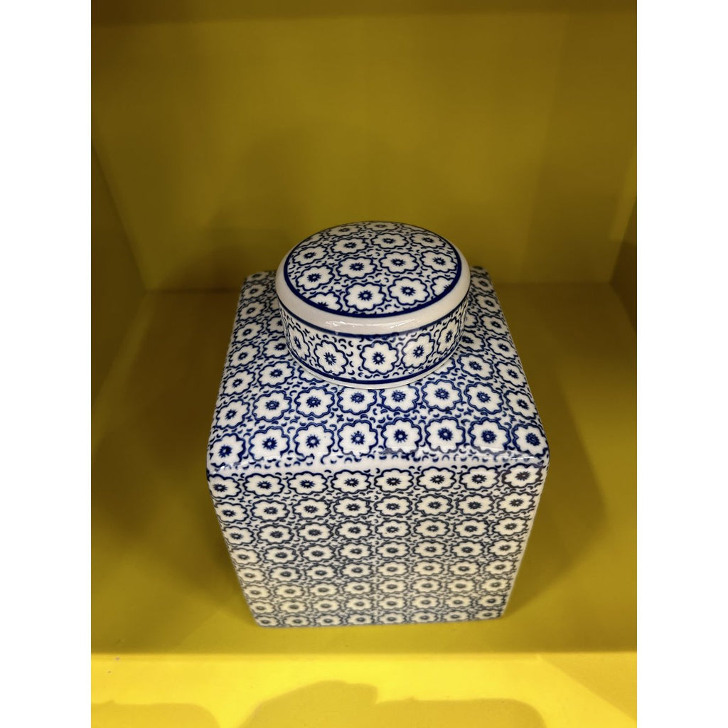 Blauw-witte porseleinen bloemenvaas (vierkante stijl)