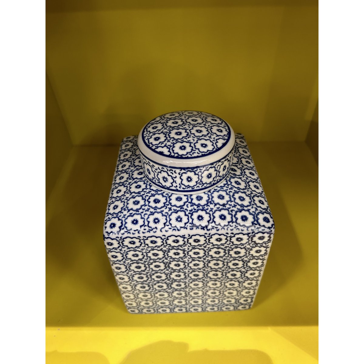 Blauw-witte porseleinen bloemenvaas (vierkante stijl)