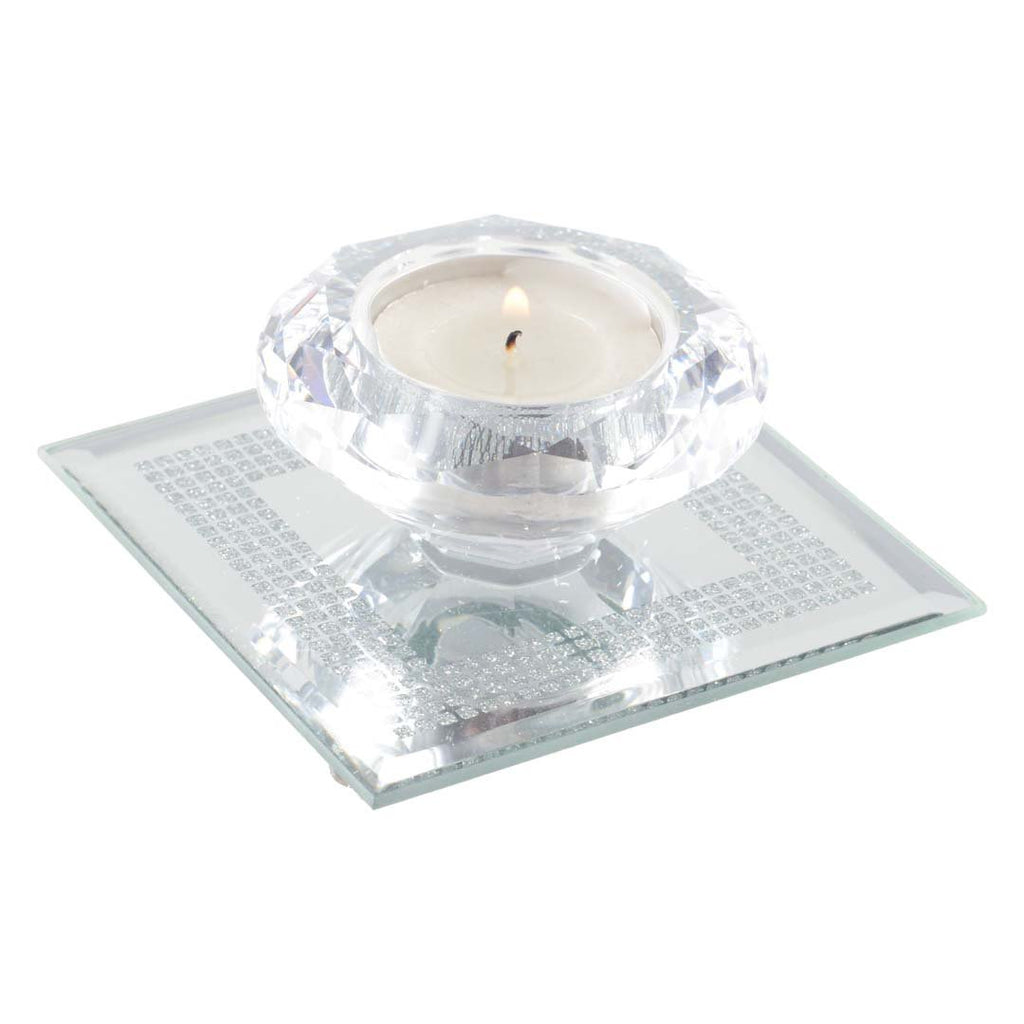 9x9cm Crystal Candle on Silver Mirror Square Support
