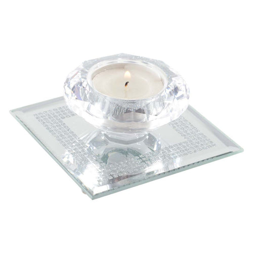 9x9cm Crystal Candle on Silver Mirror Square Support