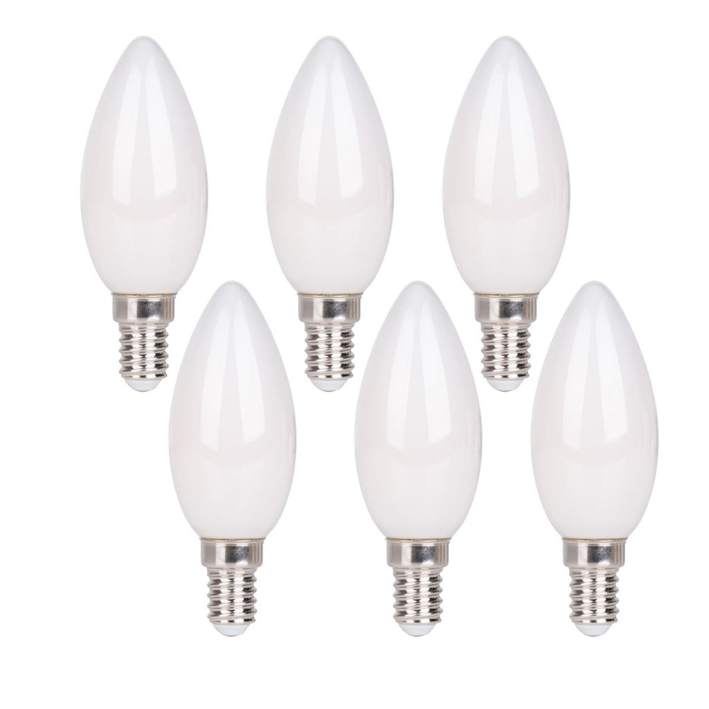 6 Set LED -lamp met E14 -aansluiting, kaarsenvorm 4 watt, gemaakt van metaal en glas, melkachtig