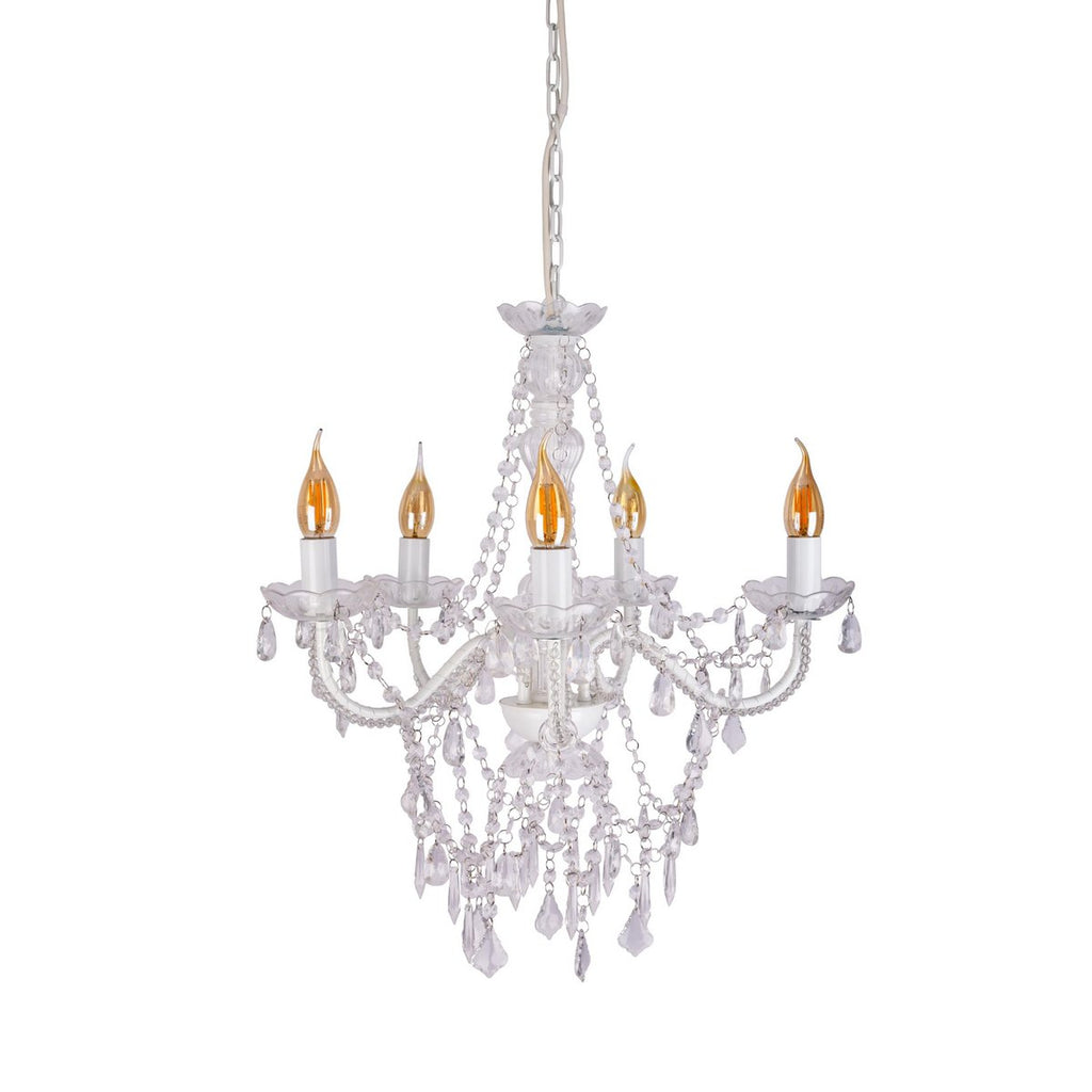 5 Kroon "Cecilia" voor E14 -aansluiting, Ø 52 cm, gemaakt van metaal en acryl, in wit