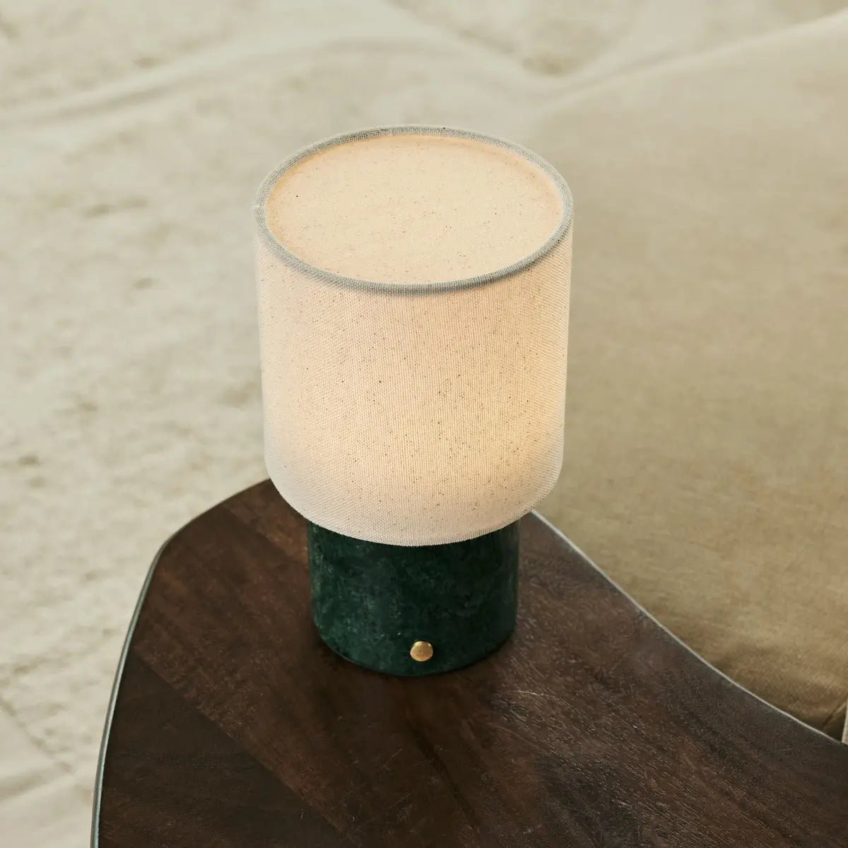 Dou Green / Verde Alpi - Marmeren oplaadbare tafellamp - draadloos, 3 lichte modi en met linnen verwisselbare lampenkap