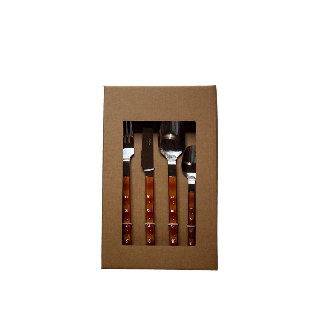 Huishouden 24 stuks in zilver met bruine handvat