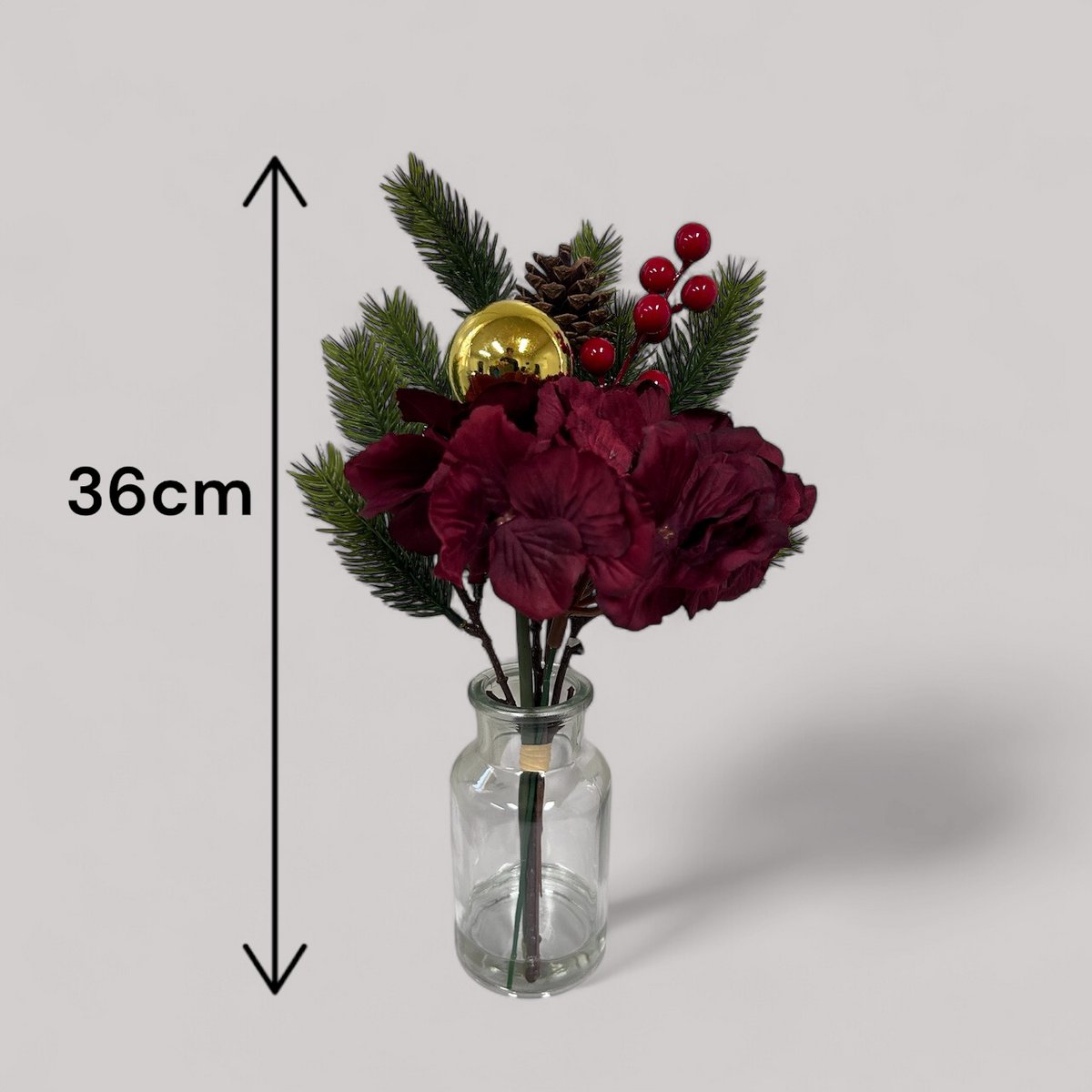 kerstboeket samenstelling | Zijden kunstbloem | Lengte 36cm