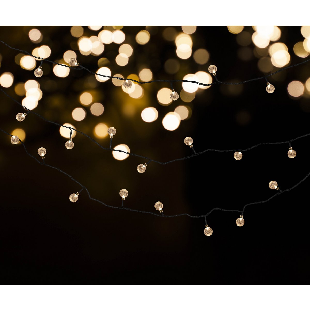 Buiten lichte keten met decoratieve ballen in glazen look, 868 cm lang, warm wit,