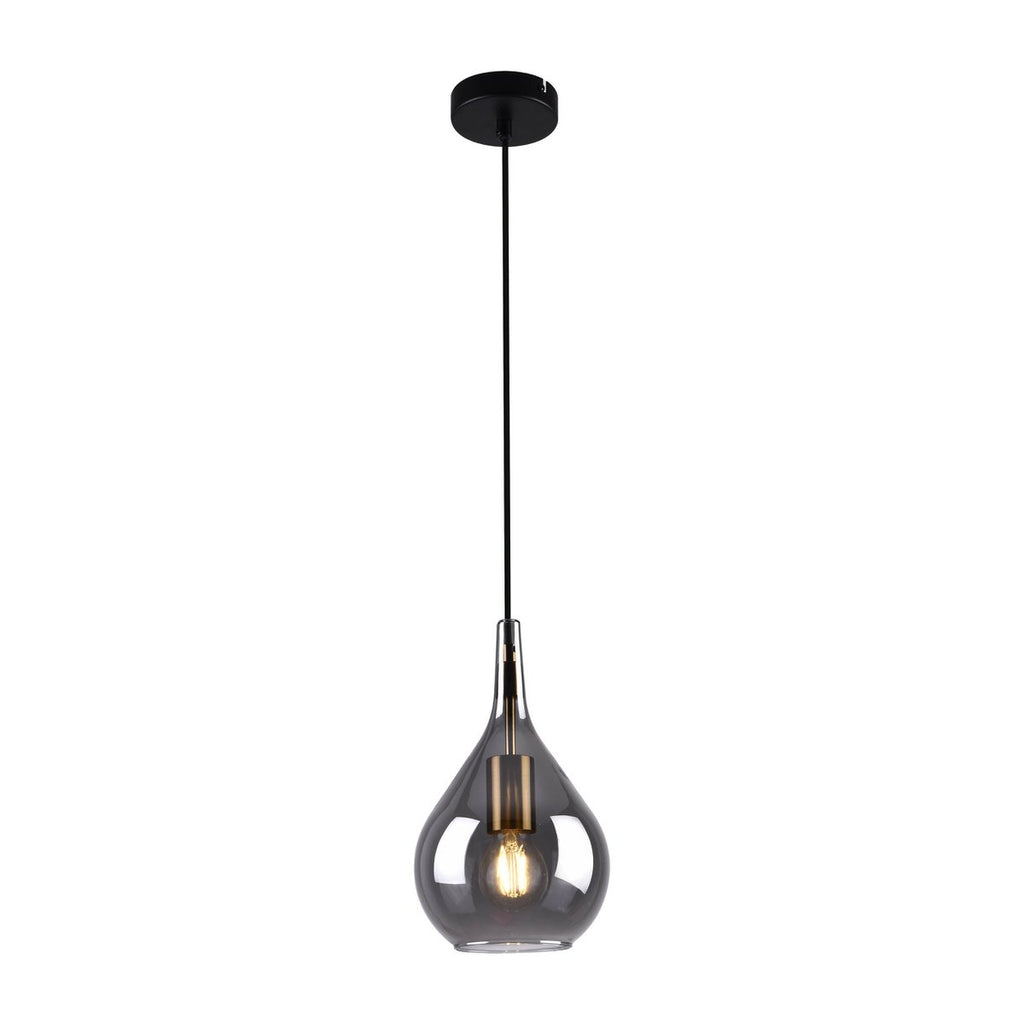 Hanger lamp "gota", retro klassieke hanglamp gemaakt van zwart rookglas Ø 20 cm, met E27 -versies, 150 hoog, ideaal voor eetkamer, woonkamer en keuken.