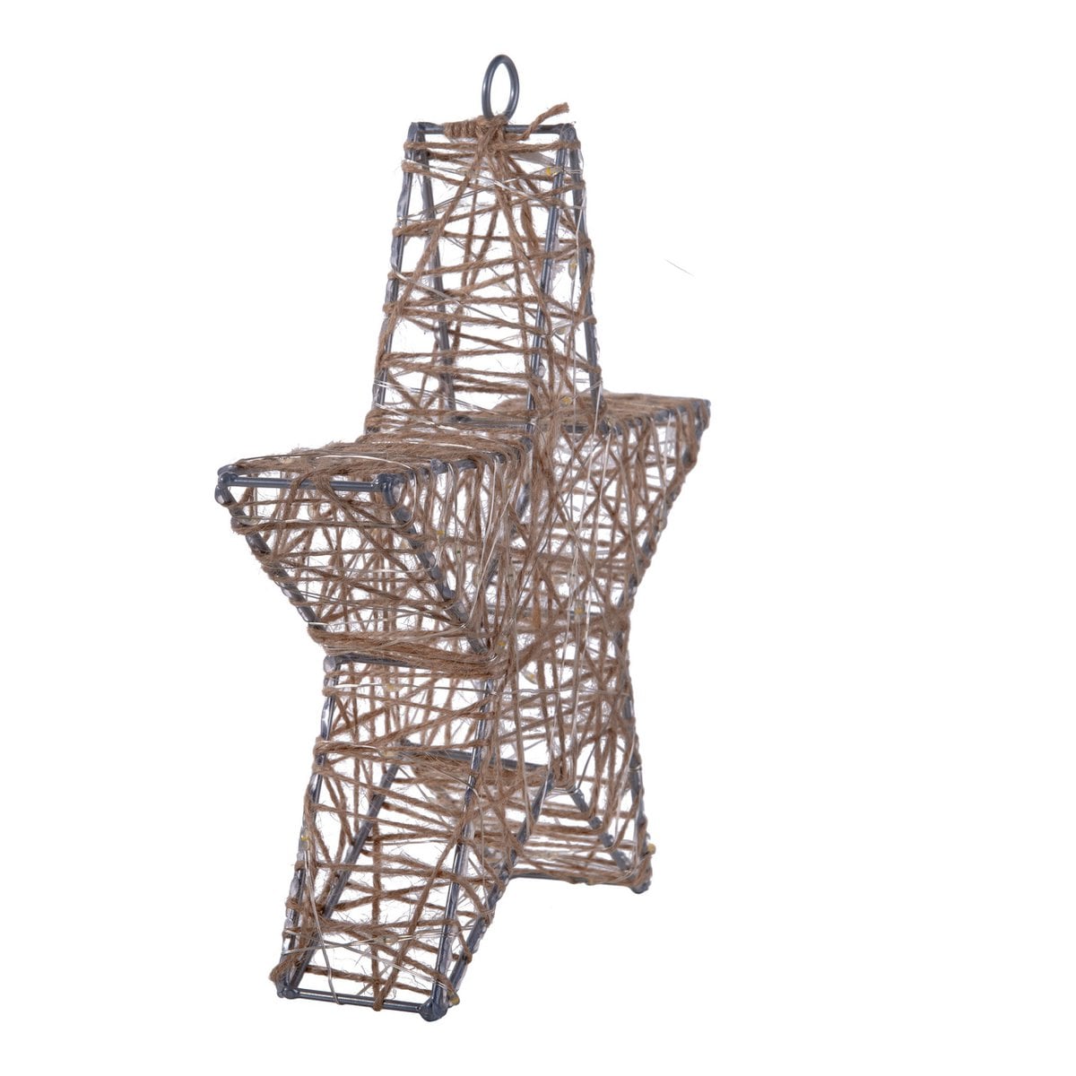 2 Set LED-kerstdecoratie "Metal Star" Ø 25 cm-Christmas Decoraties gemaakt van metaal en textiel in de natuur, met stevig ingebouwde LED's