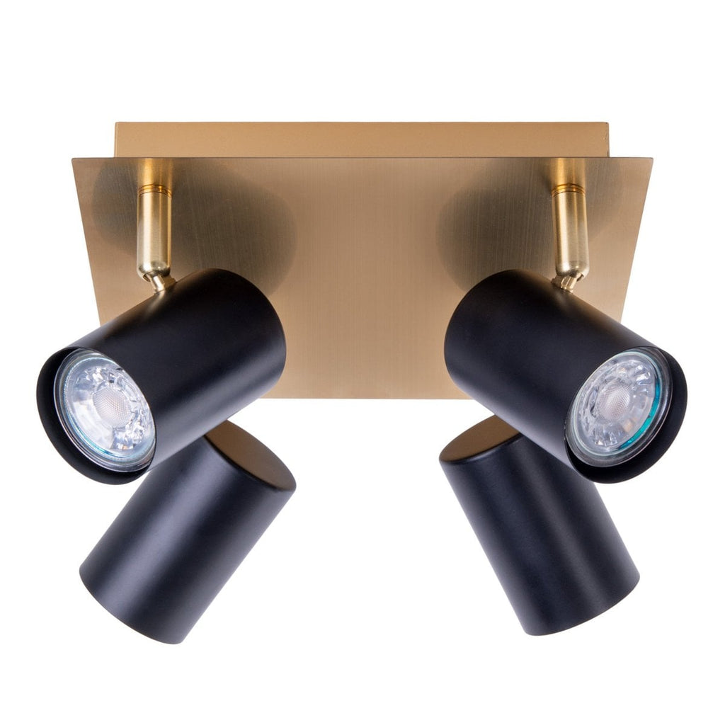 4 muur- en plafondlampen "Frida" in metalen zwart / goud, plafond schijnwerpers, GU10, plafondlamp voor eetkamer, woonkamer, gang of kantoor, 22 x 22 cm