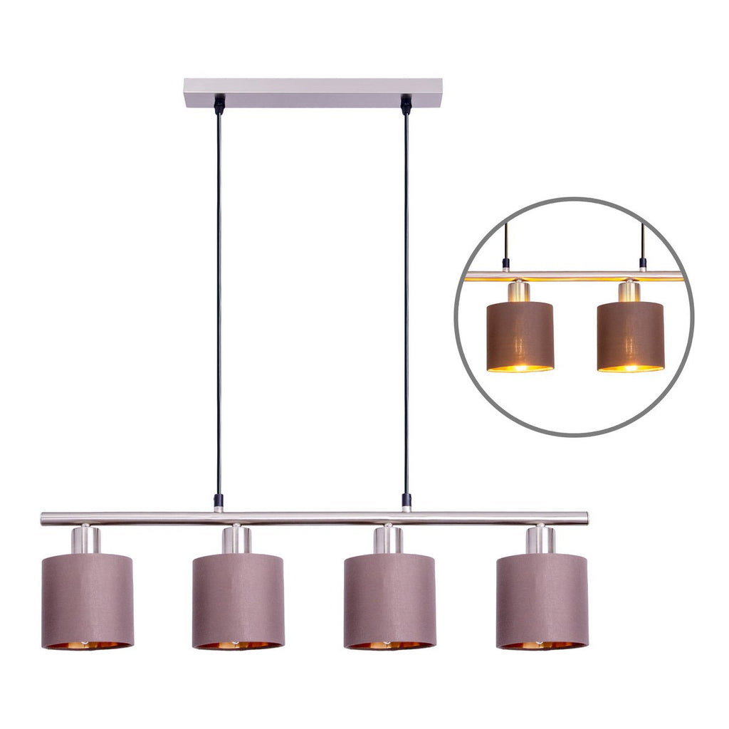 4 hanger lamp "maron" gemaakt van metalen satine-meter met stof paraplu's in bruin, met E14-aansluiting, lamp voor woonkamer of eetkamer, 71,5 x 12 cm