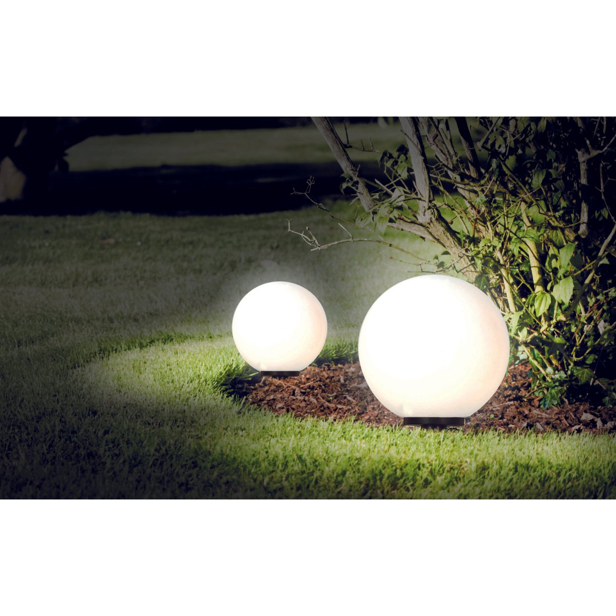 Buiten de Spitical Spit "Ball" D: 30 cm, voor buiten, plastic aarde spies, wit, E27, - Wegelettes