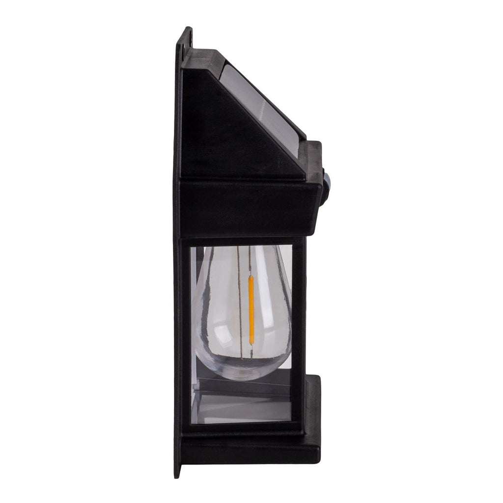 2 Set Solar Wall Lamp "Mira" ca. 17 cm hoog, gemaakt van zwart weerbestendig plastic, geïntegreerde LED in warm wit, inclusief bewegingsdetector en schemeringsensor