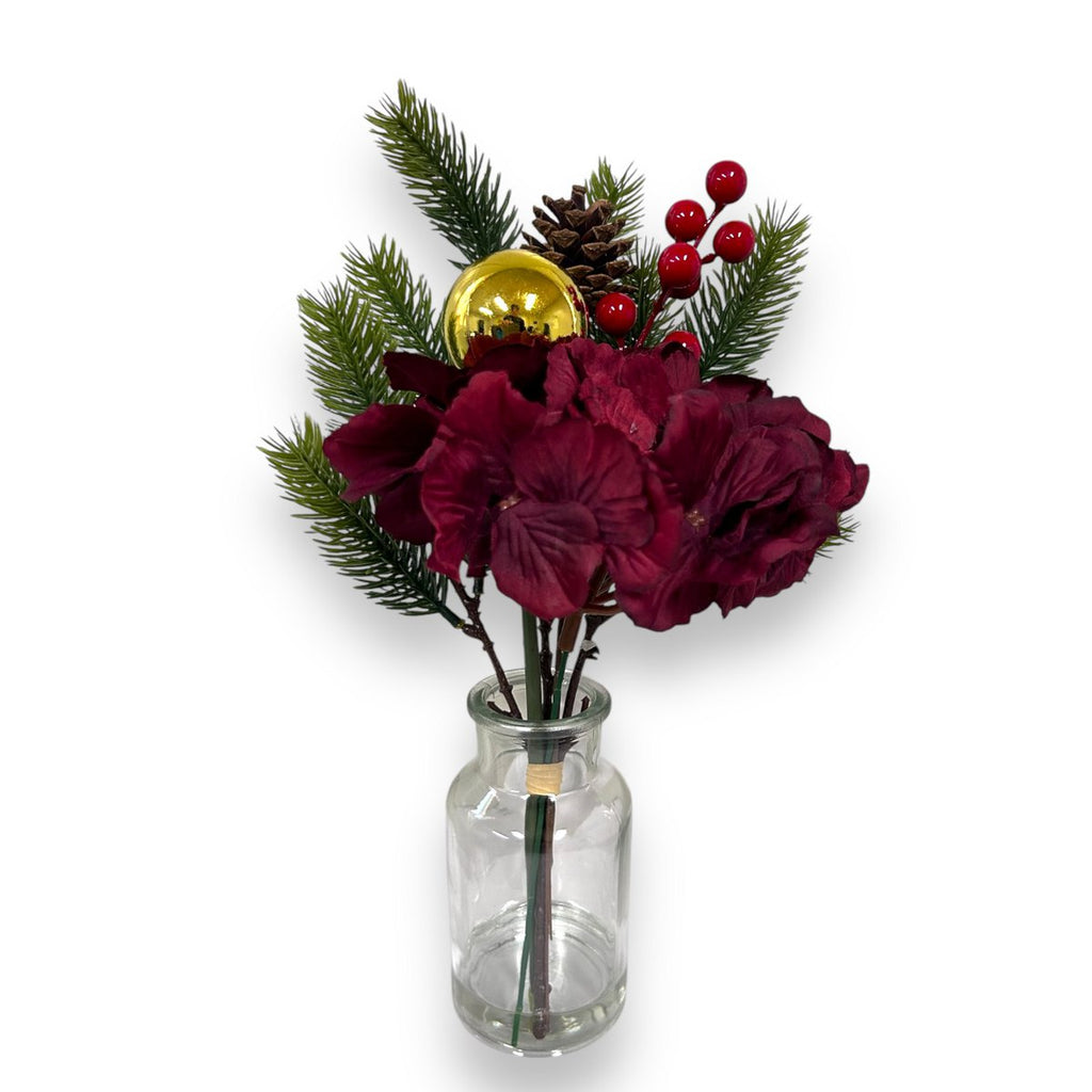 kerstboeket samenstelling | Zijden kunstbloem | Lengte 36cm