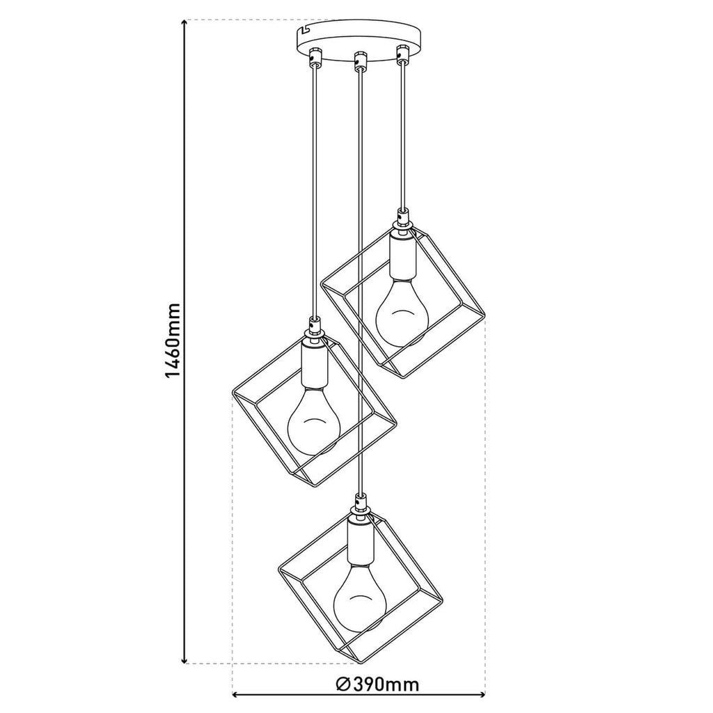 3 Flame hanglamp "Canto", hintlamp gemaakt van zwart en goud, E27-Socket-versie, voor eetkamer, woonkamer, gang of kantoor, 39 x 39 cm