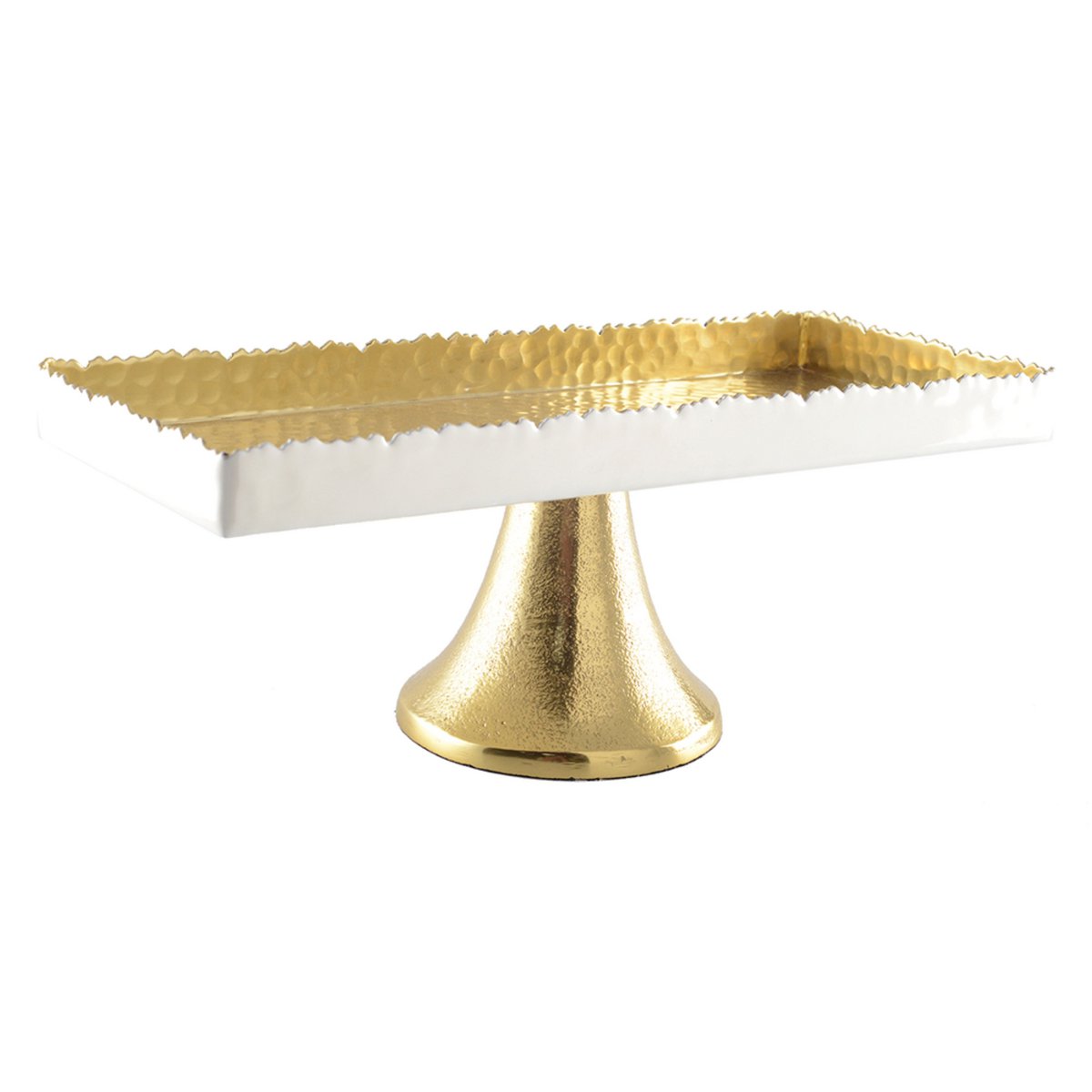 Witte en gouden cakeschotel te voet 35x15x12,5 cm