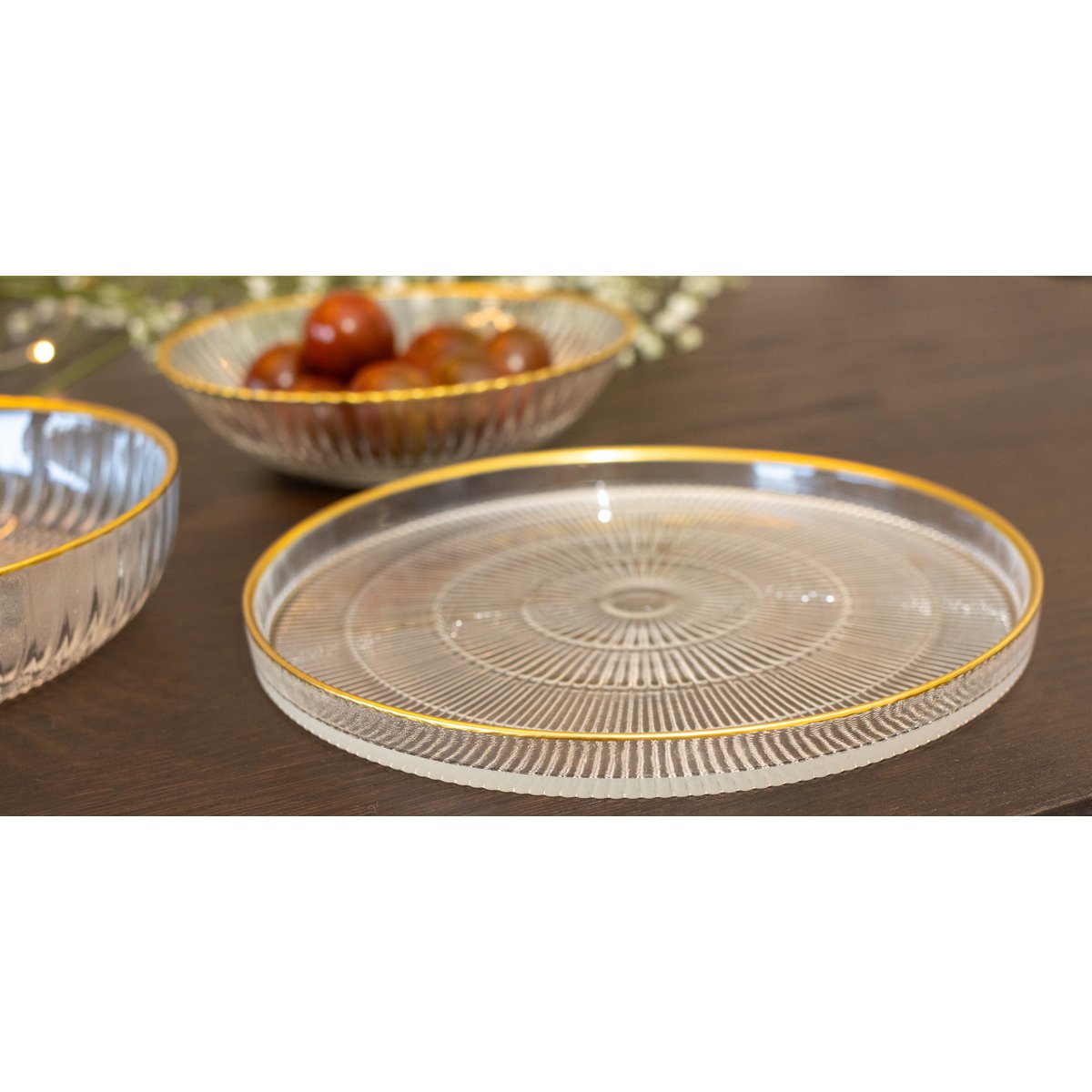 Goldline 16x16x2cm gestreepte dessertplaat