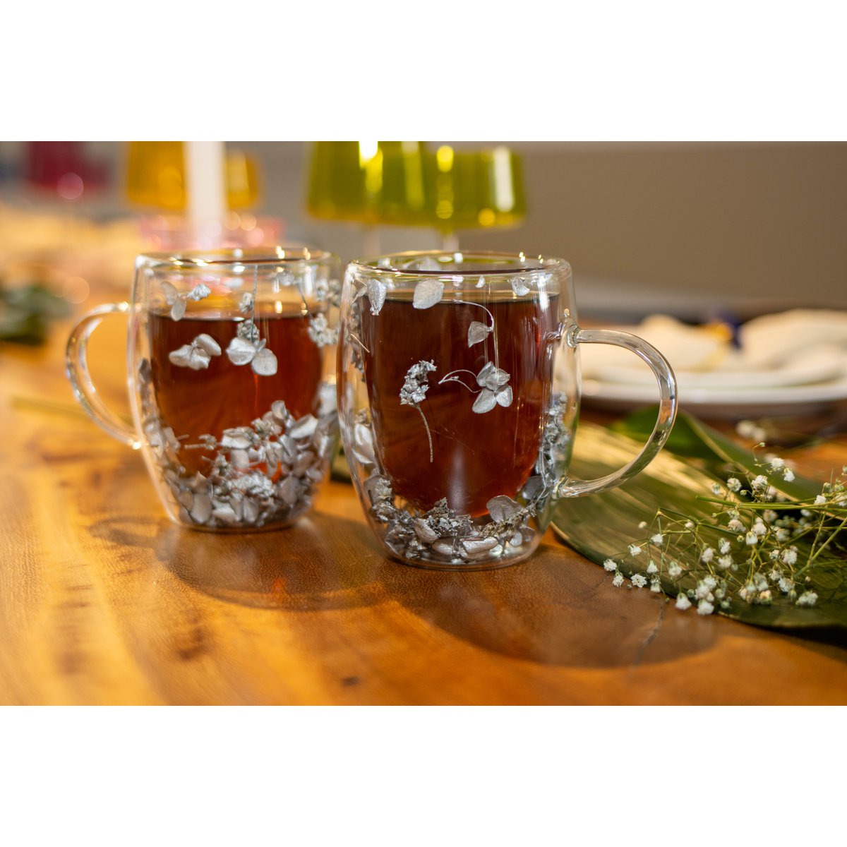 Dubbele wandtheekopjes 350 ml zilveren bloemen - veel 2