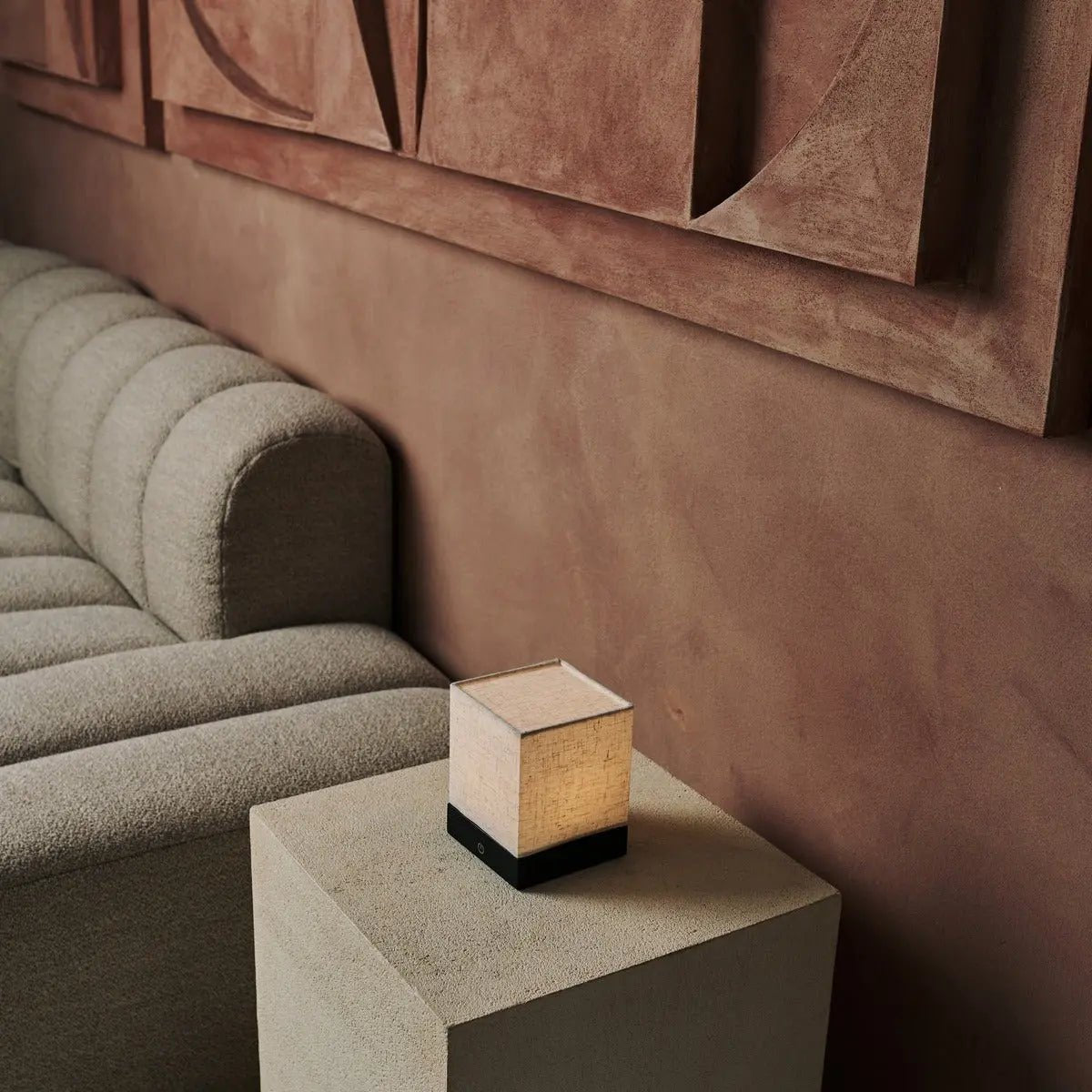 Zano Black Wireless Lamp met hout en linnen - Moodverlichting, LED -tafellamp met batterij