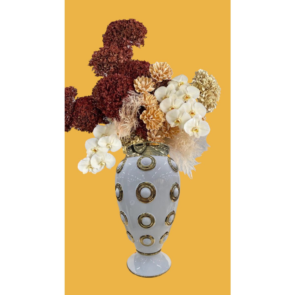 Witgouden grote vaas met 4 cirkels H46cm (CV11617-17WIT)