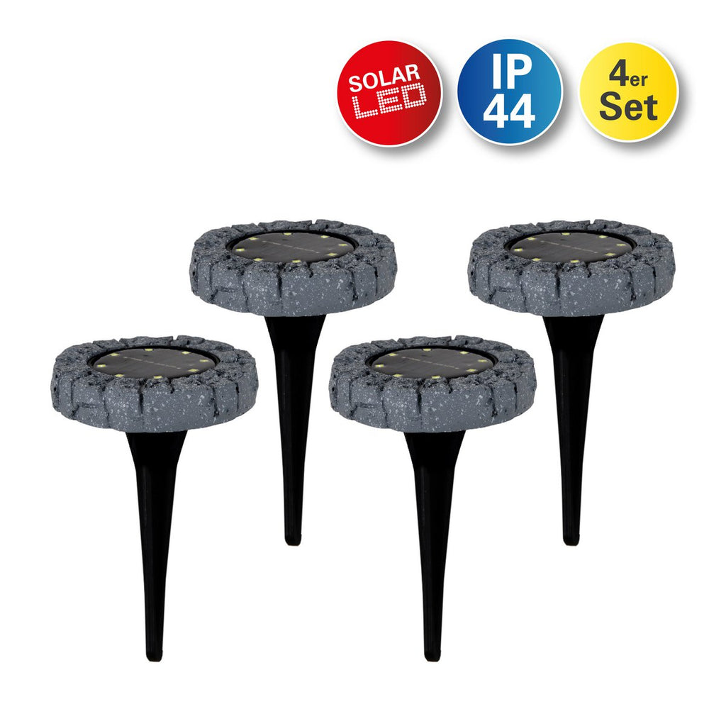 4 Set LED LED Solar-Floor-So-spit "Kian", voor buiten, plastic vloerlamp in grijs, met geïntegreerde LED