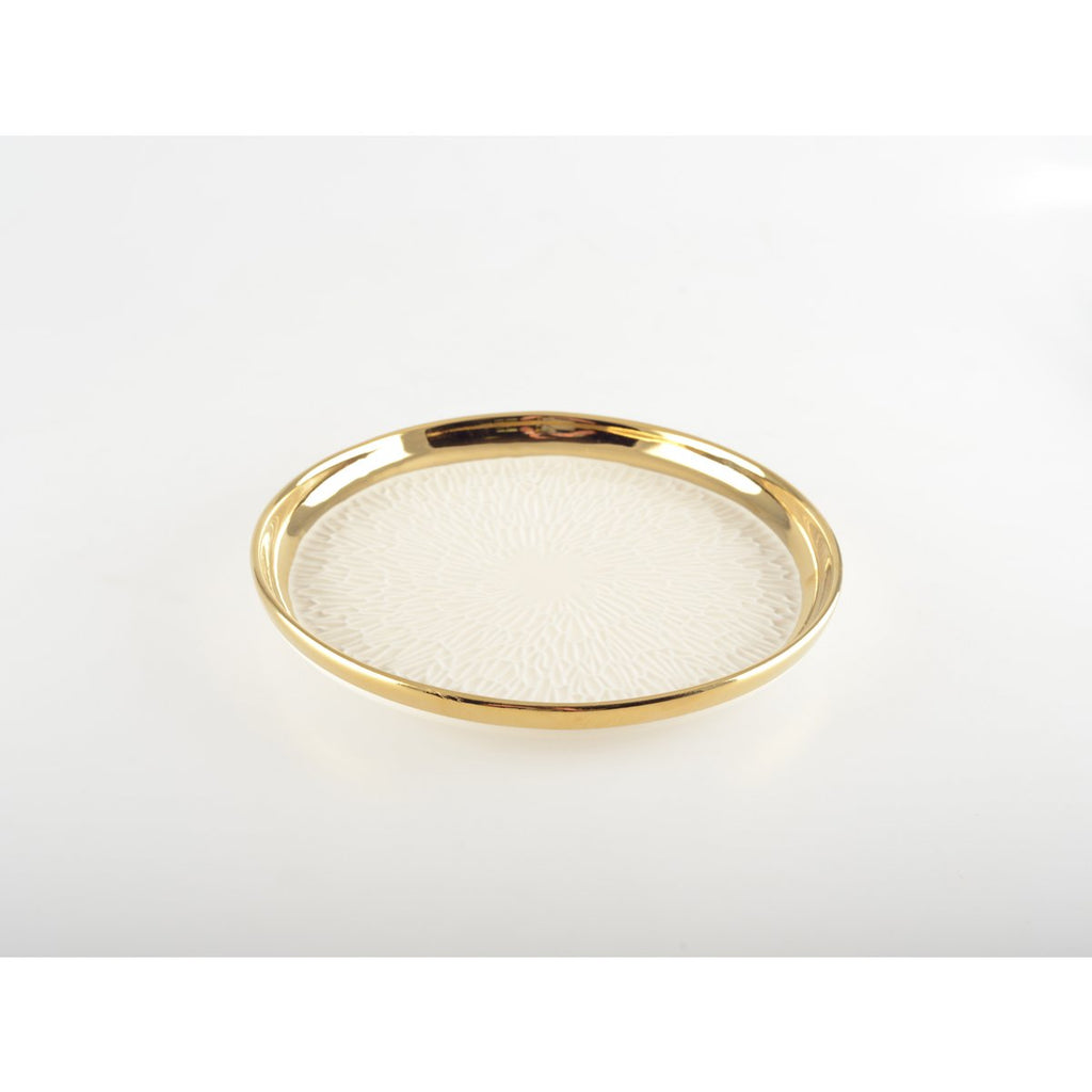 Dessertplaat met gouden rand 2 blauw en 2 crème - veel 4