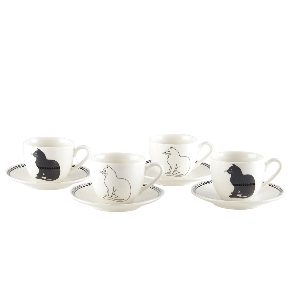 Koffiekopjes met zwart -witte kattenschotels - veel van 4